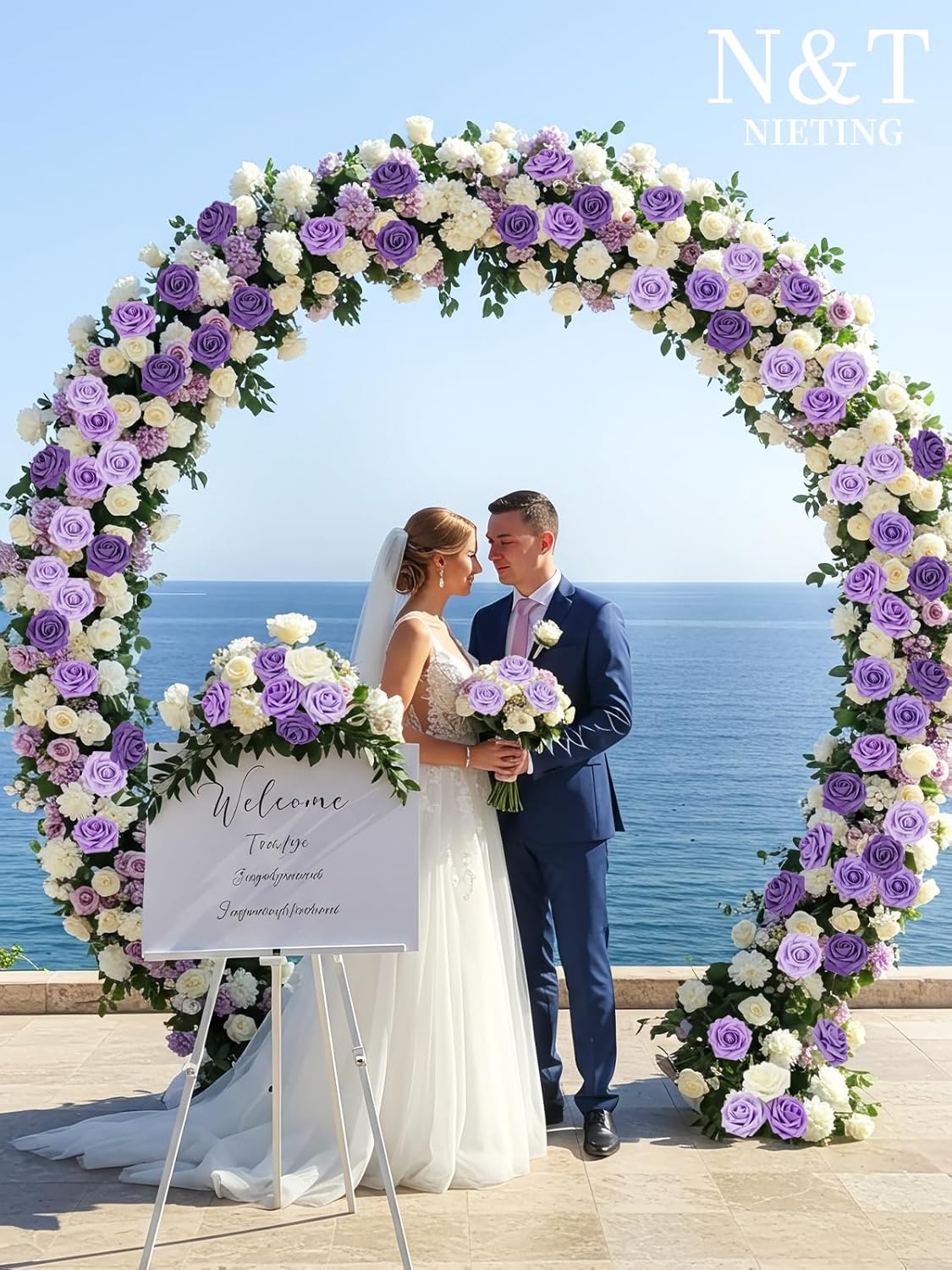 N&T NIETING Artificial Flowers 50Pcs Fake Foam Rose Purple Flowers with Stems Lavender for DIY Wedding Bridesmaid Bridal Bouquets Centerpieces Party Home Decoration(Series Purple)