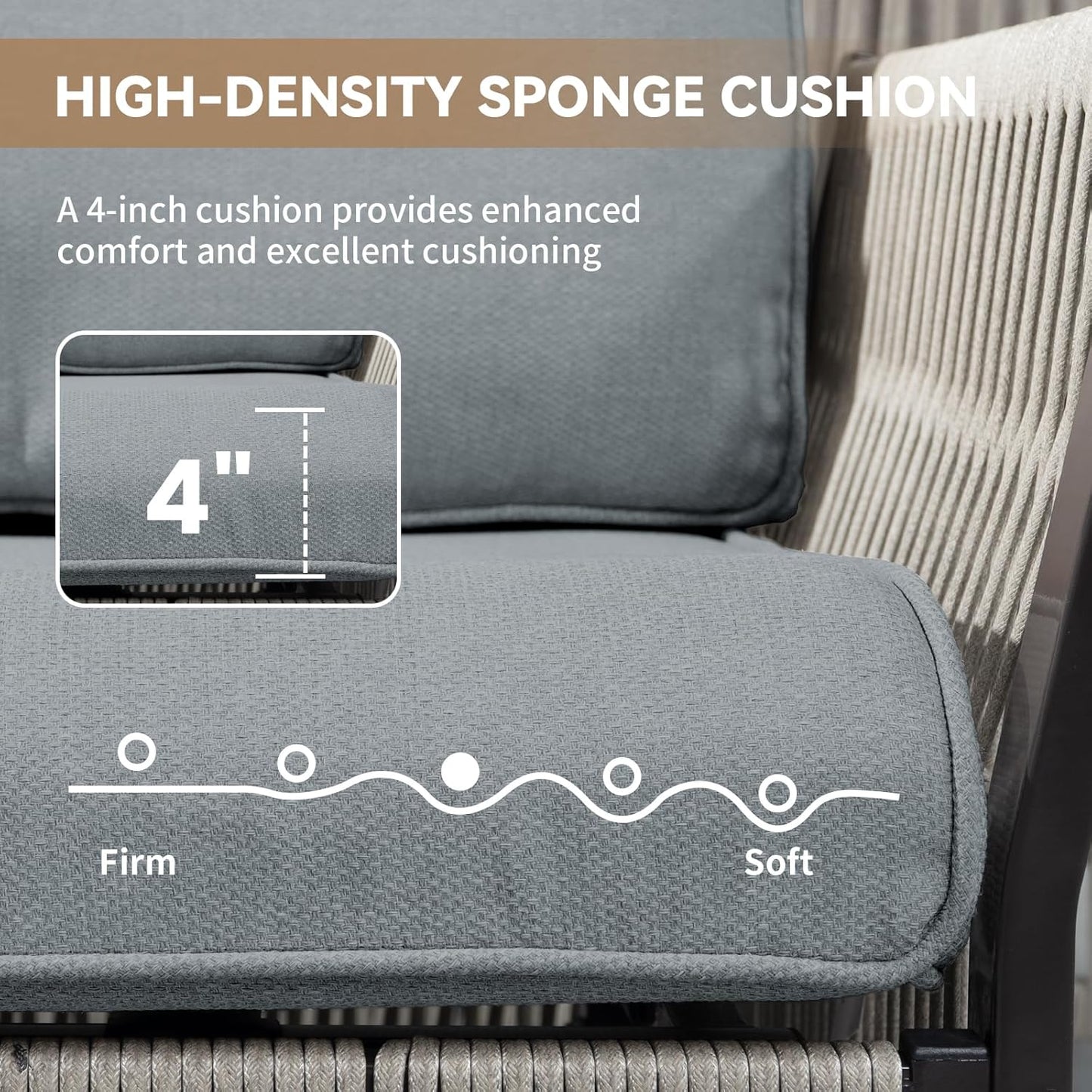 Patio Furniture Wicker Rope Outdoor Conversation Set, 9-Piece All Weather Patio Furniture Rattan Sofa Sets w/Swivel Rocking Chairs & Ottomans, Side Table for Backyard, Balcony, Deck, Gray