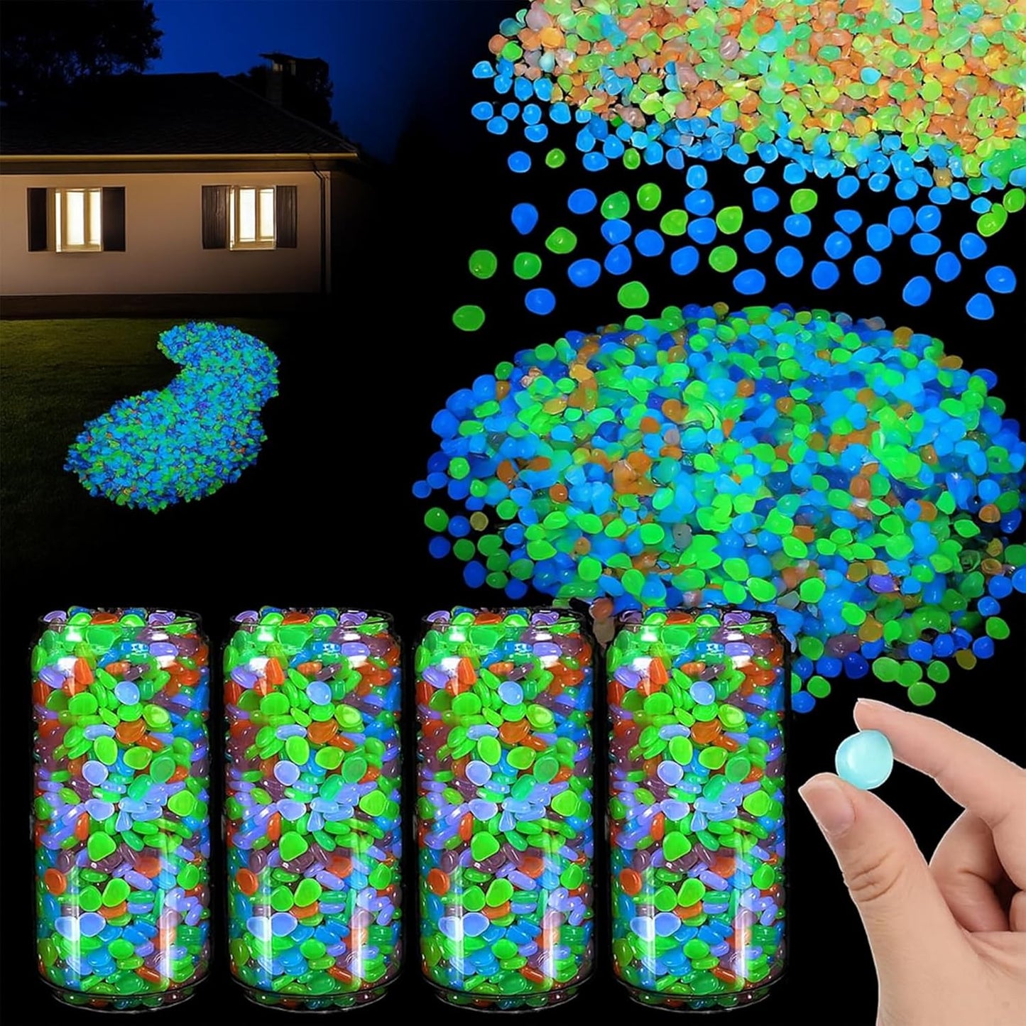 12000 PCS Glow in The Dark Rocks – Plastic Resin Glow Rocks for Landscaping, Garden Pebbles & Stones for Aquarium and Outdoor Decor(Colorful)