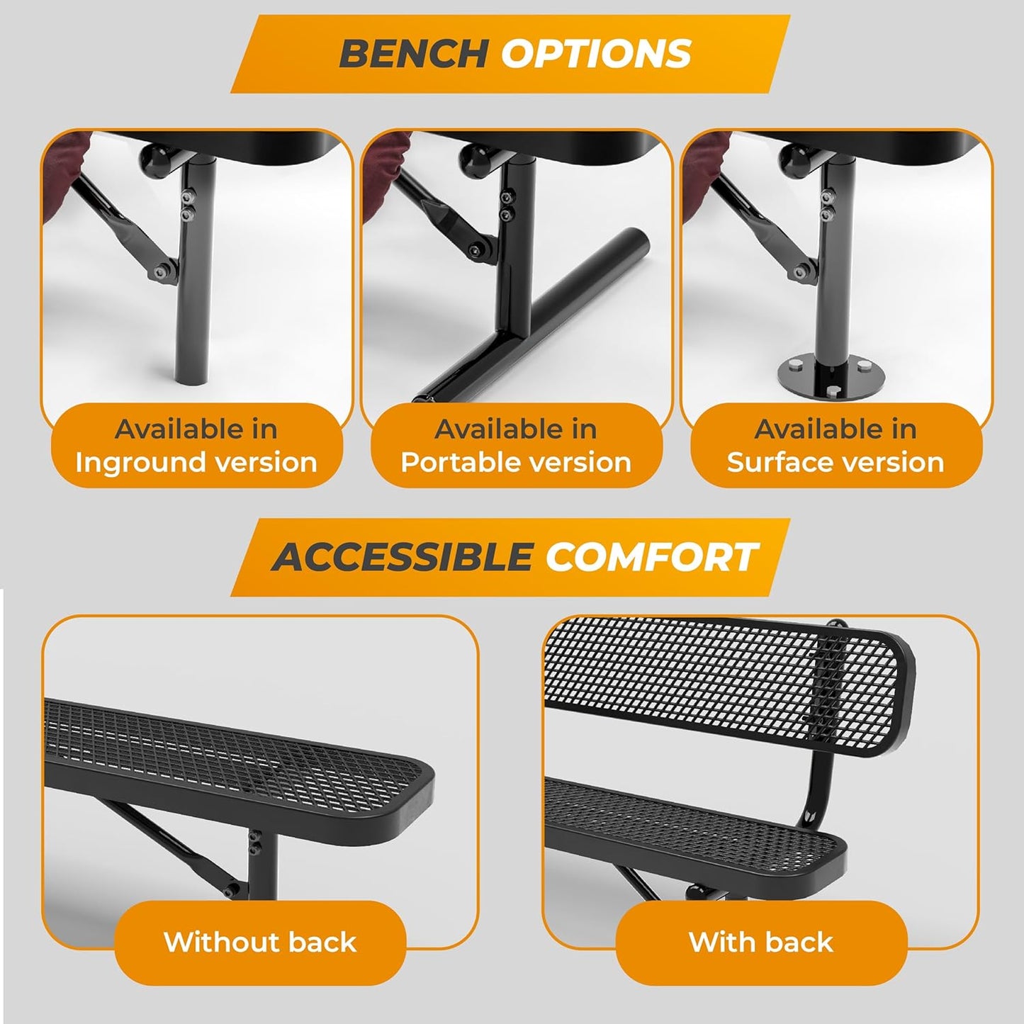 Heavy-Duty Outdoor Metal Bench, Thermoplastic-Coated, Surface, Weatherproof, Commercial-Grade for Parks, Gardens, Patios, Stores & More (8 Ft - Surface, Red)