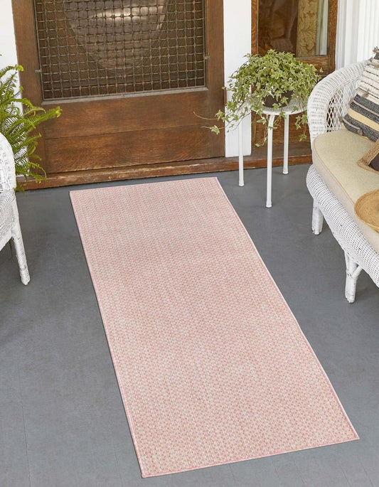 Unique Loom Collection Casual Transitional Solid Heathered Indoor/Outdoor Flatweave Area Rug (2' x 6' 1" Runner, Whisper Pink/Ivory)