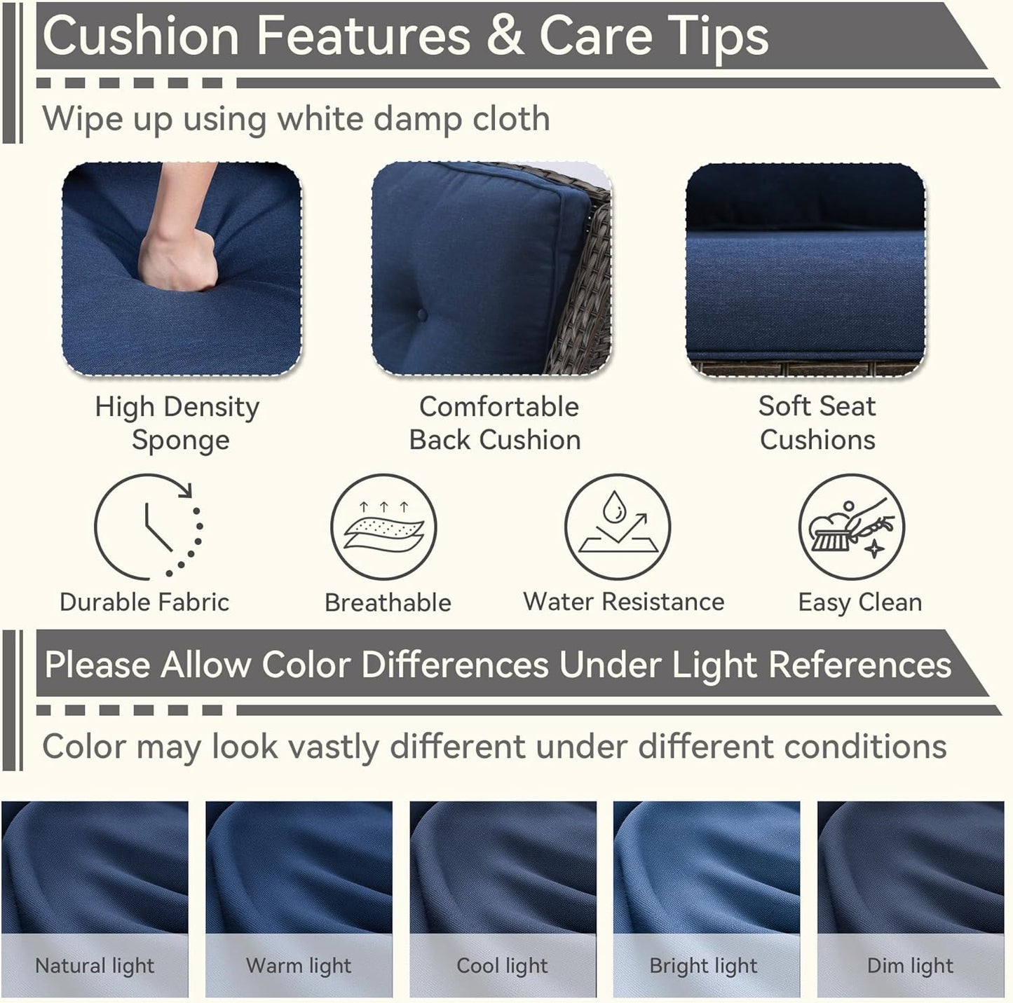 3 Pieces Outdoor Patio Chairs Set - Wicker Patio Conversation Sets with 1 Side Table, Olefin Fabric Cushions Suitable for Backyard Deck and Porch,Blue