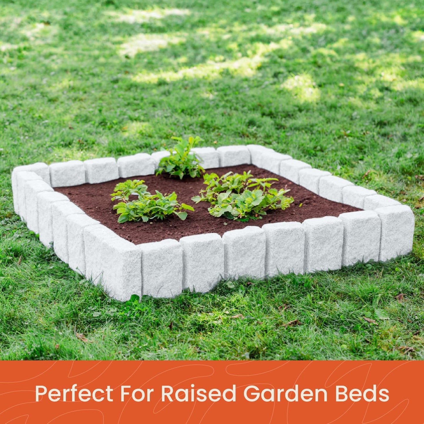 Beuta Landscape Edging | Garden Edging Border | Faux Stone Block XL for Lawn Edging, Flower Beds & Yard Edging – 1 Pack | Each Section Has 6 Blocks 48" L x 4" W x 9.5" H | 3 Spikes | Limewash