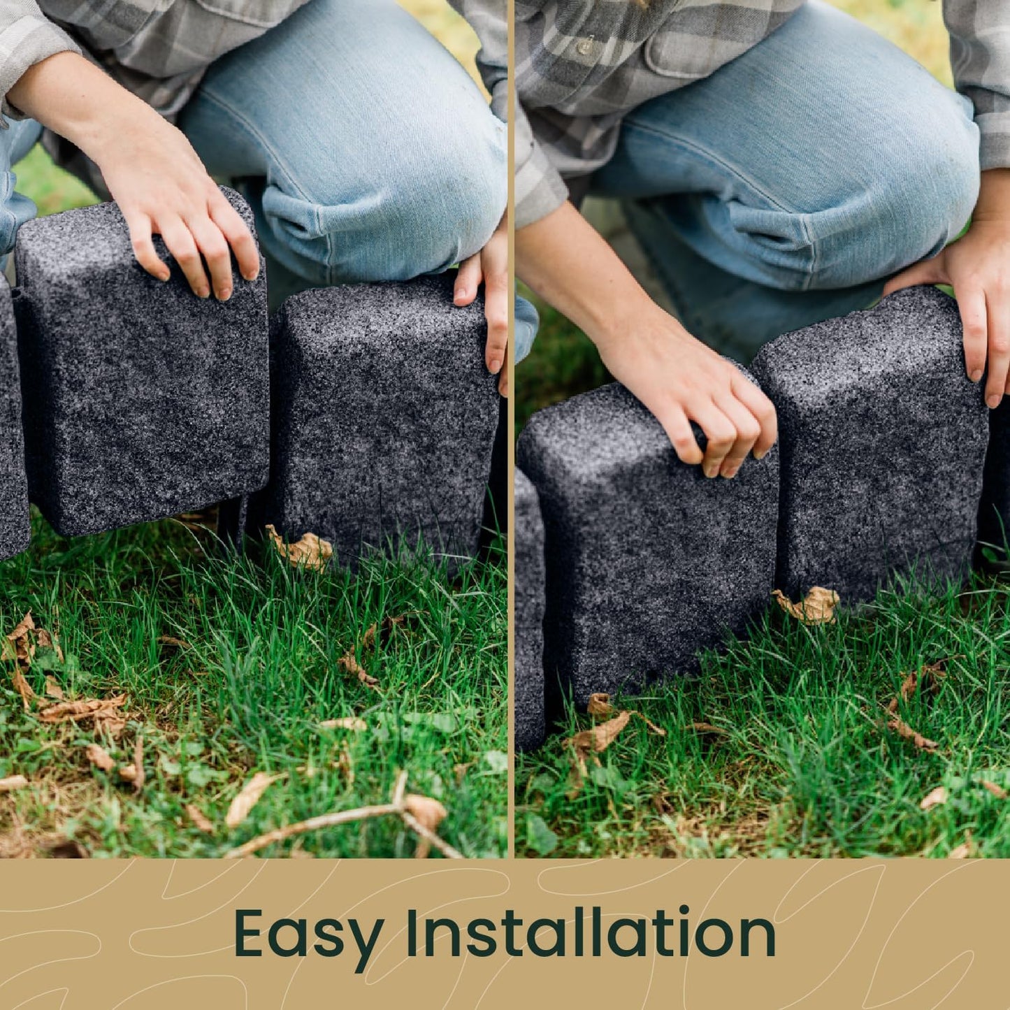 Beuta Landscape Edging | Garden Edging Border | Faux Stone Block XL for Lawn Edging, Flower Beds & Yard Edging – 1 Pack | Each Section Has 6 Blocks 48" L x 4" W x 9.5" H | 3 Spikes | Charcoal