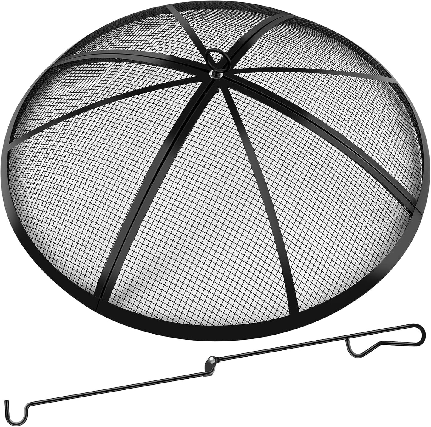 Fire Pit Spark Screen, Fire Pit Screen 24 Inch Round with Handle & Poker, Collapsible Heavy Duty Mesh Fire Pit Cover Fire Pit Lid for Outdoor/Patio/Backyard/RV Camping/Beach
