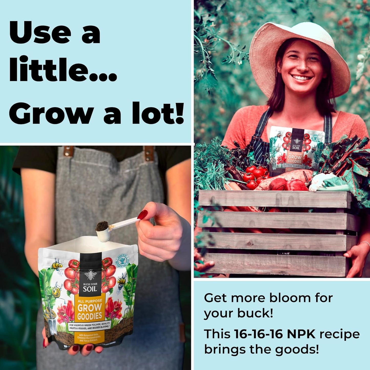 All Purpose Plant Food - Grow Goodies, High-Performance Fertilizer, Triple 16 NPK + Organic Superfoods and Micronutrients (Roses, Vegetables, Orchids, Tomatoes, Gardens, 1LB)