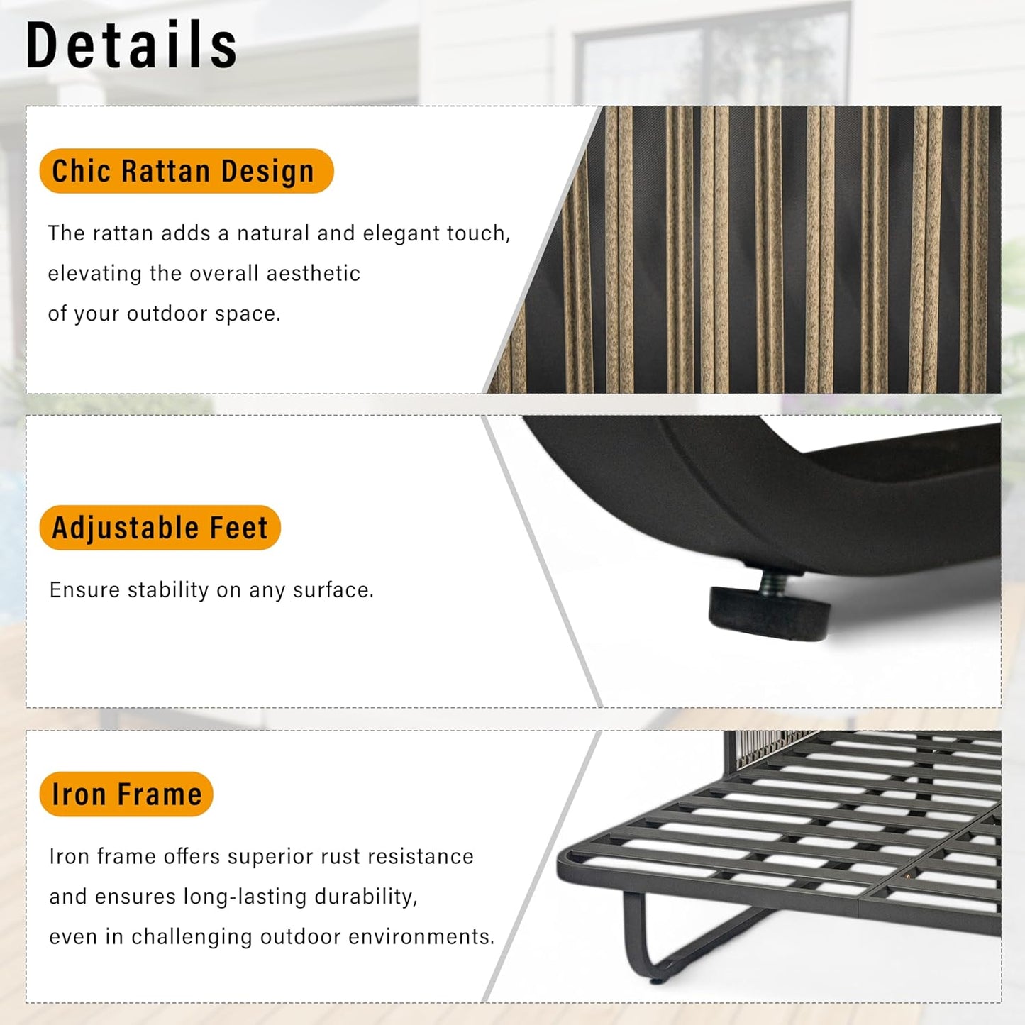 kevinplus Outdoor Patio Sunbed Daybed Double Lounge with Adjustable Canopy for Garden Backyard Pool, Iron Frame & Rattan Material & Moveable Cushion Cover, Gray