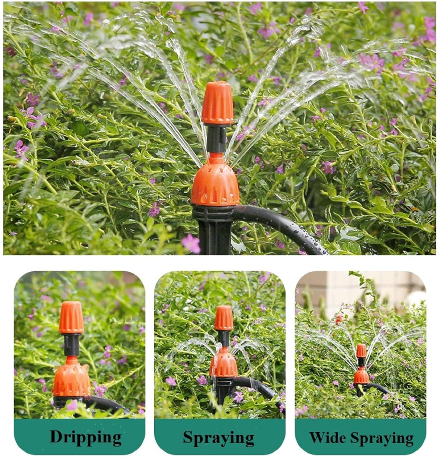 25pcs Drip Irrigation Emitters for 1/4" Irrigation Hose Accessories, Adjustable 360 Degree Water Flow Stake Drippers, Garden Irrigation Drippers for Watering System