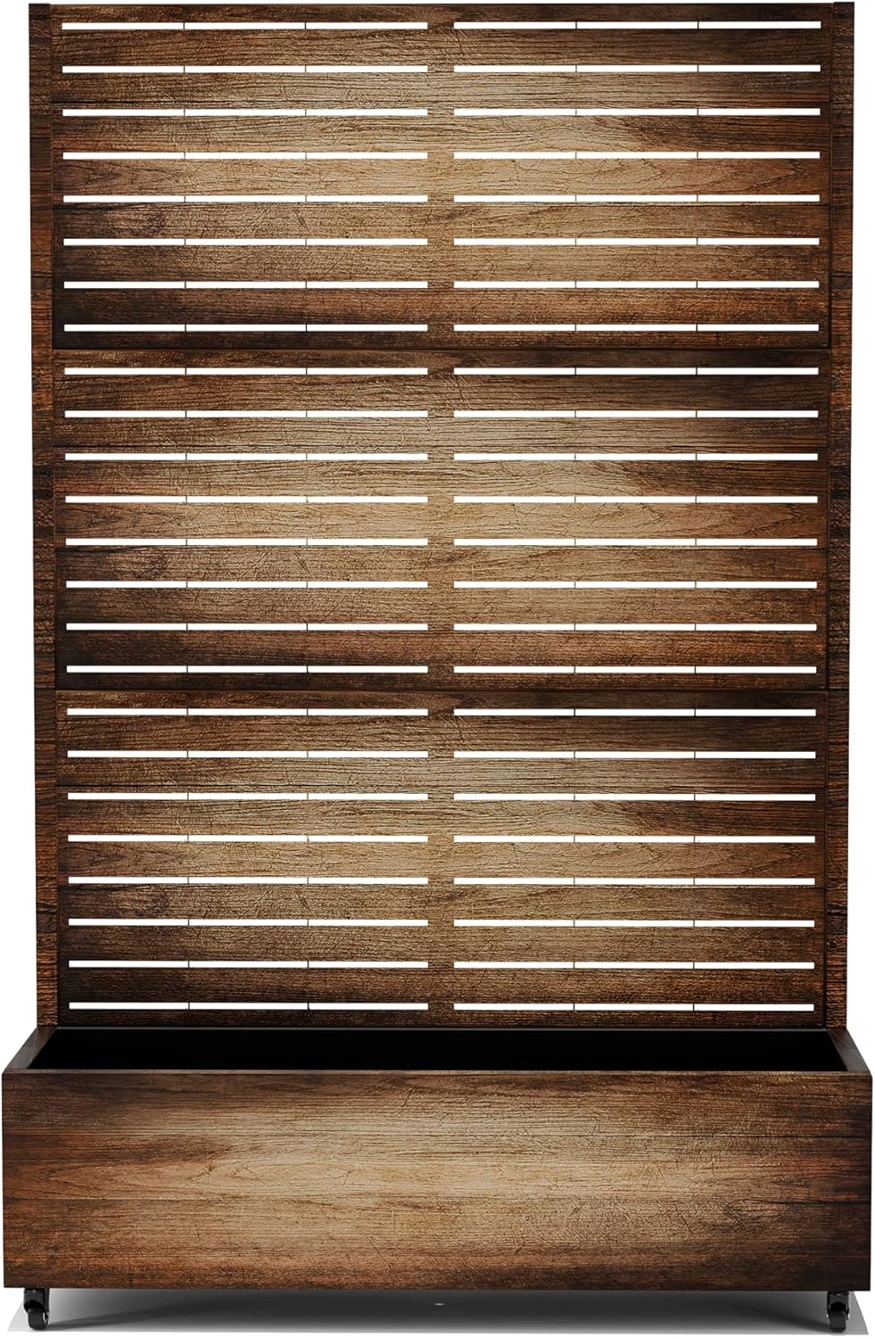 Raised Garden Bed with Trellis and Wheels,73"x47"x16" Metal Raised Garden Bed,Vintage Wood Finish Metal Planter with Climbing Trellis for Vines & Vegetables