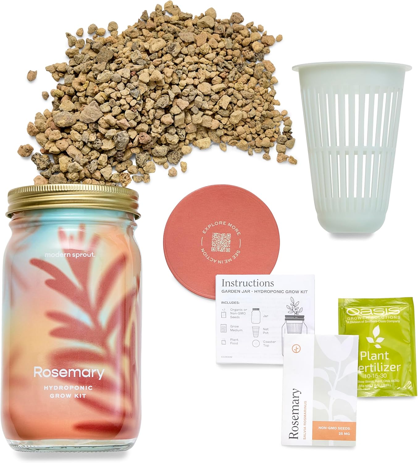 Modern Sprout Mason Garden Jar - Self-Watering Hydroponics Growing System Kit with Organic Herb Seeds - Jar Planter for Indoor Herb Garden - Seed Starter Kit - Home Decor & Gifting - Rosemary