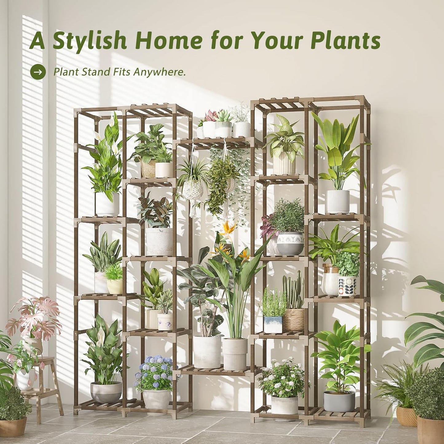 Plant Stand Indoor Tall Hanging Plant Shelf 16 Tiers Large Outdoor Plant Rack for Multiple Plants Wood Plant Holder for Living Room Garden Balcony