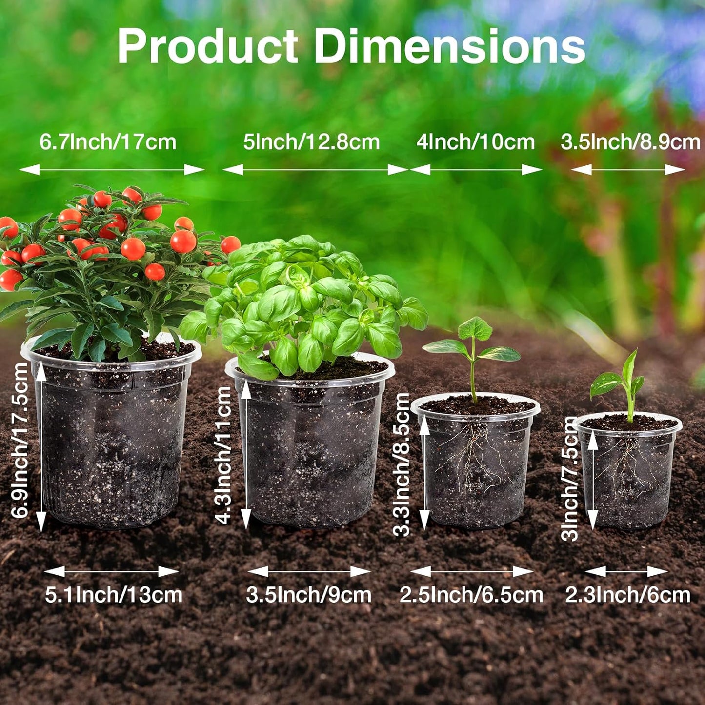 Bonviee 36 Packs 6.7/5/4/3.5 Inch Clear Nursery Pots for Plants, Reinforced Clear Nursery Pots with Drainage Hole,Transparent Plastic Plant Pot Seedling Planter Seed Starter Flower