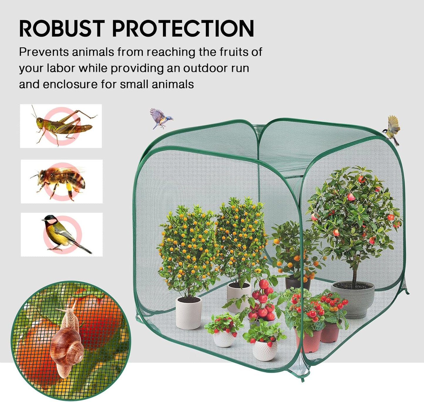 MIAOKE Pop Up Mesh Plant Cover, 35.4x35.4x38.2 Inch No Build Garden Netting Protection Against Insects, Raised Bed Cover for Barrier Against Insects for Vegetable Plant Fruit Animals