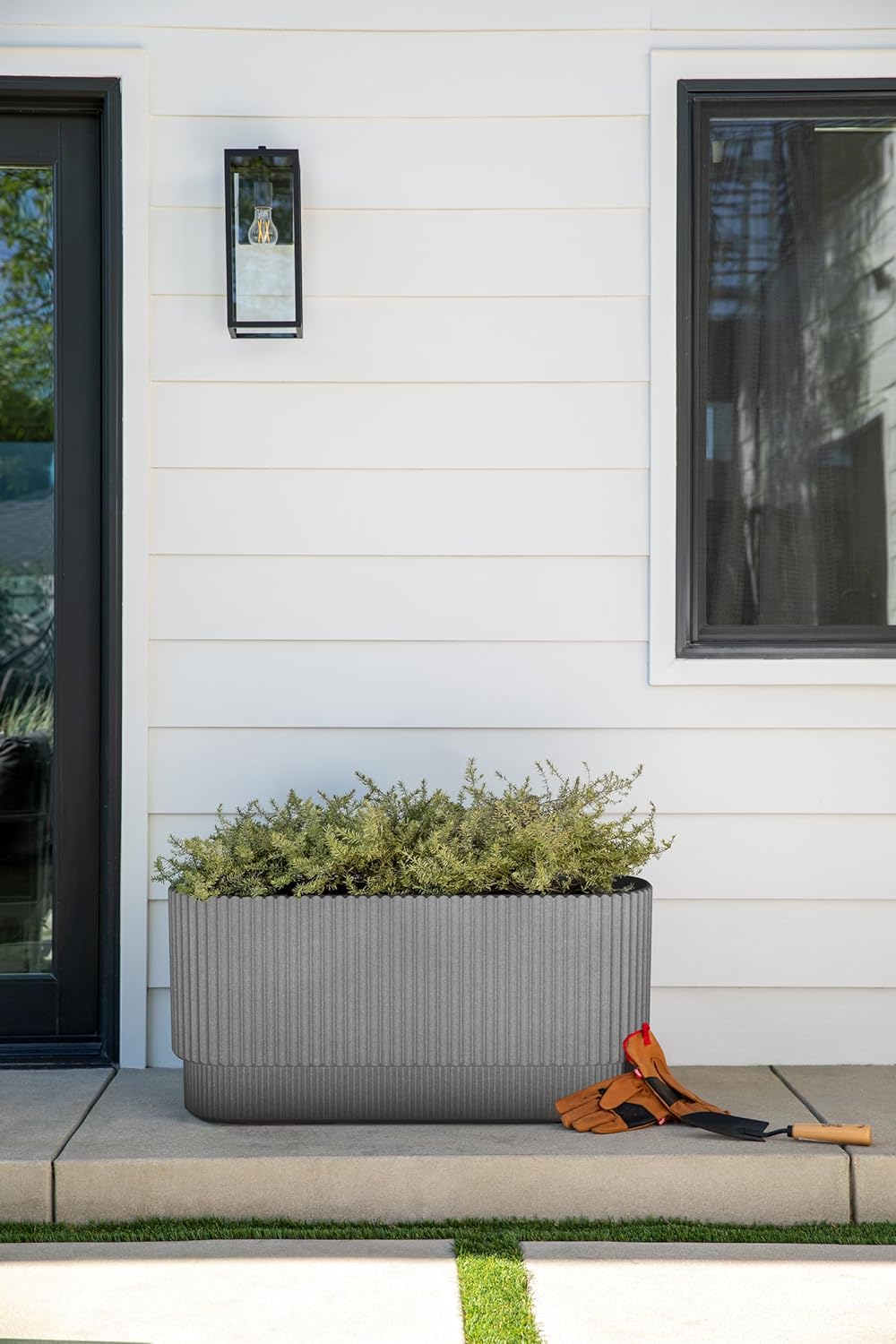 Veradek Demi Series Long Planter for Porch, Patio, Backyard | Durable Plastic-Concrete Material | Modern Décor for Shrubs, Flowers