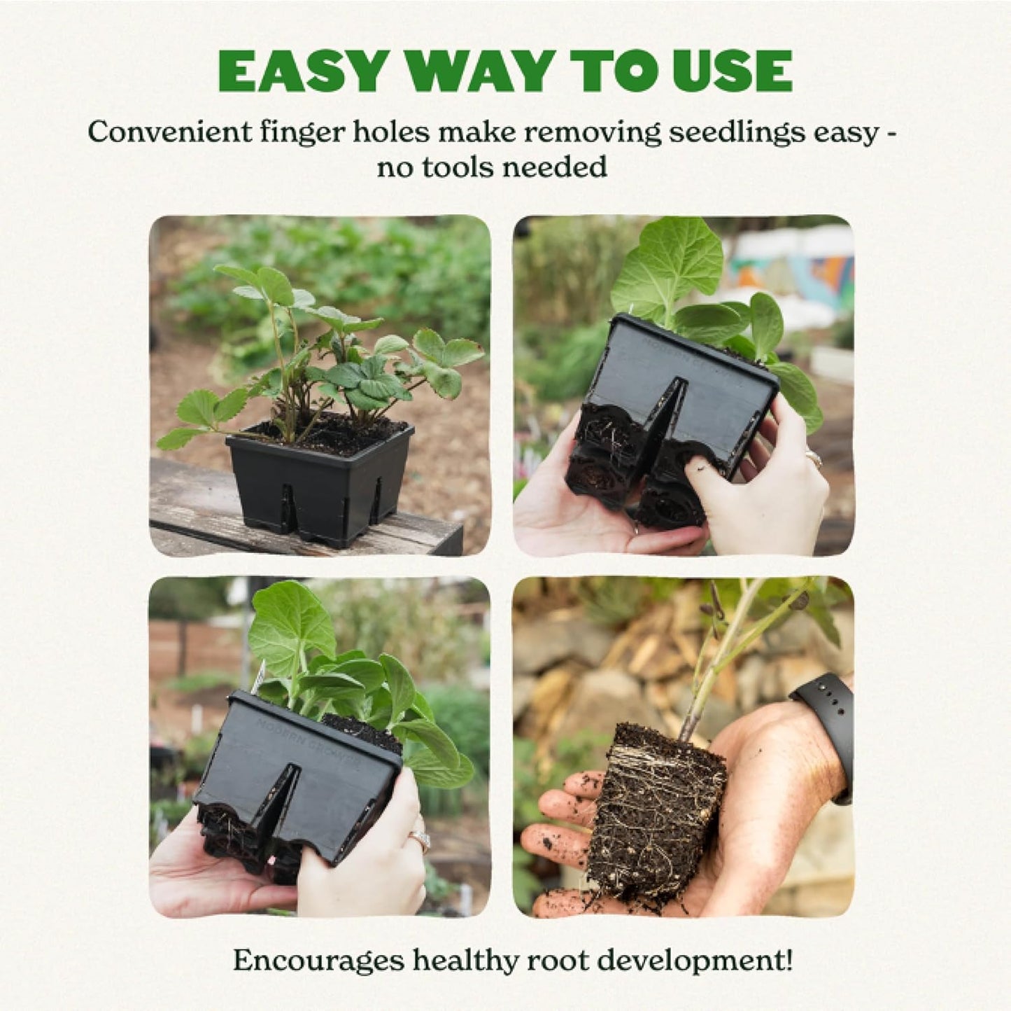 Epic Gardening Reusable Seed Starter Tray - 4 Cell 3"/16 Seedling Starter Trays - Easy Watering, Indoor Greenhouse, Plant Starter, Gardener-Friendly for Seedlings | UV-Treated & BPA-Free - Black