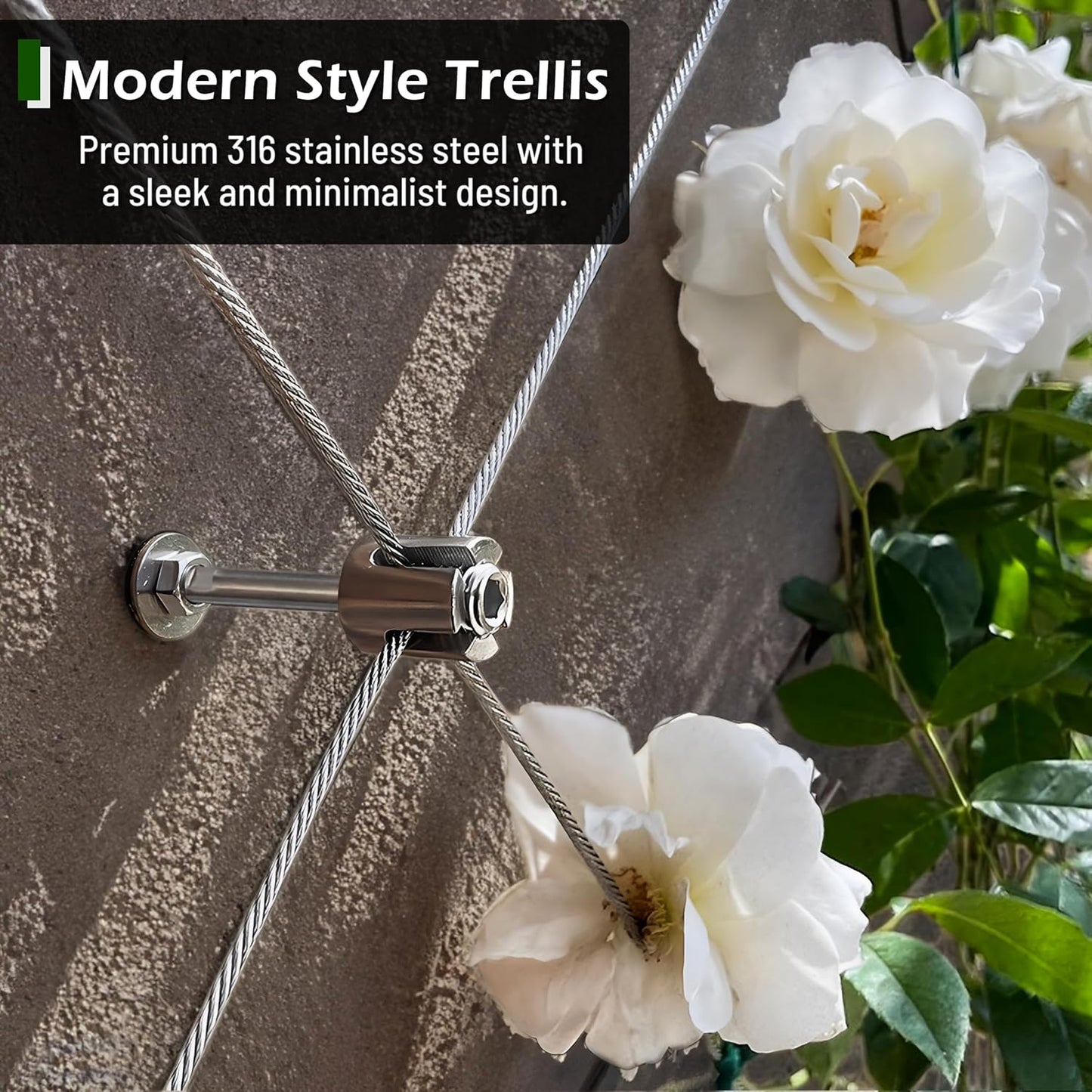 Wire Trellis for Climbing Plants Outdoor, 12-Set Wall Wire Trellis Kit with 1/8in x 53ft Stainless Steel Cable, T316 Espalier System for Fence and Garden DIY Projects