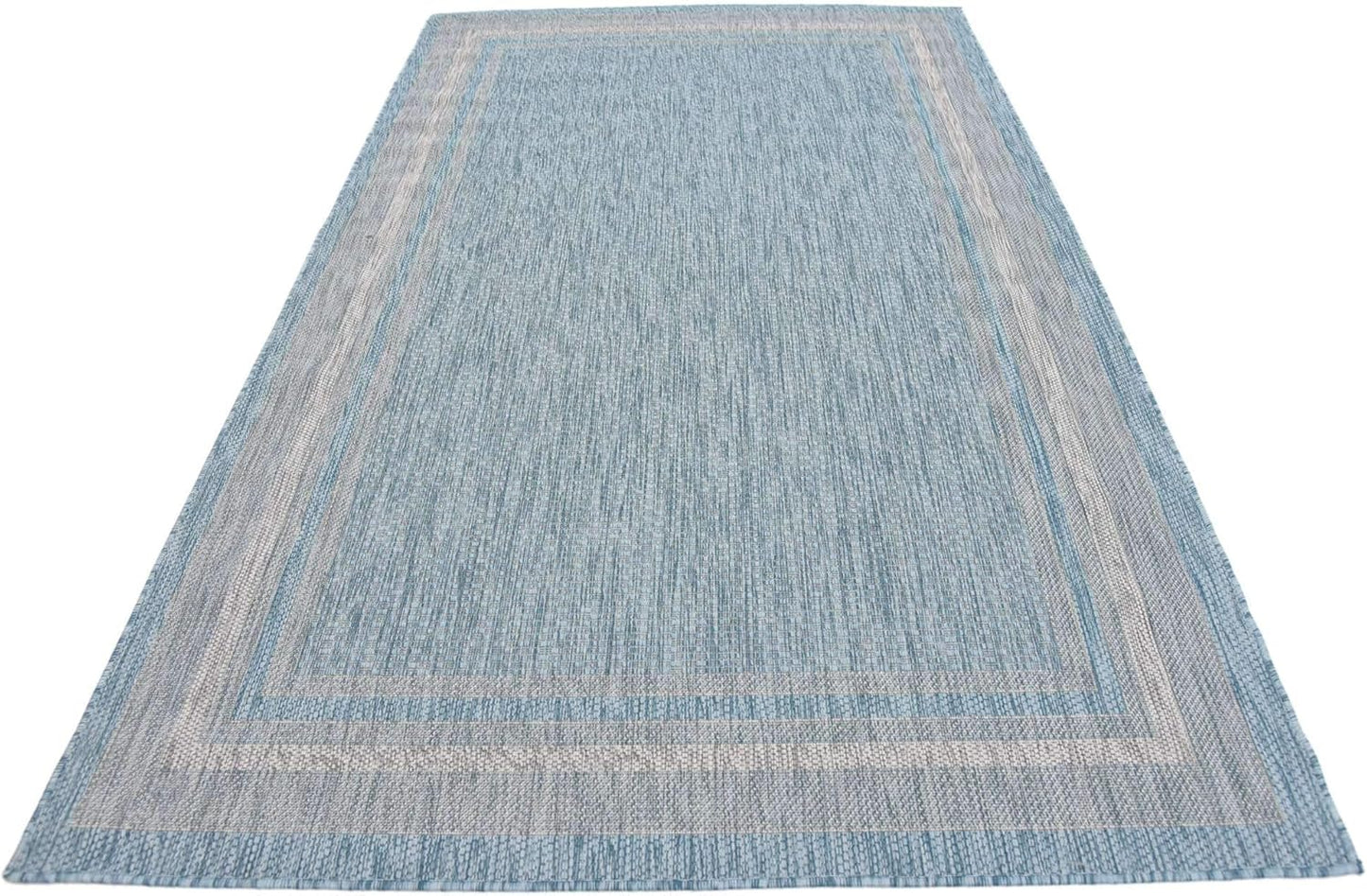 Unique Loom Outdoor Border Collection Area Rug - Soft Border (5' 1" x 8' Rectangle, Aquamarine/ Ivory)