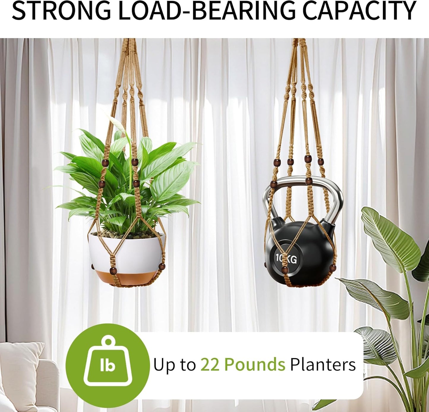 35 Inch Macrame Plant Hanger - Fits 4-13 Inch Pots, Supports Up to 22lbs, Sturdy Hanging Planter Holder for Indoor Outdoor, Boho Home Decor, 2 Pack, Brown (POTS NOT Included)