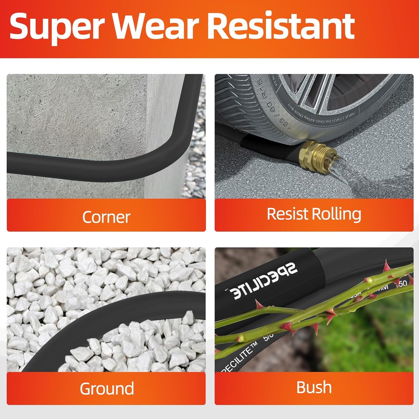 Garden Water Hose 100 ft x 5/8 in Heavy Duty, Flexible and Lightweight, Burst 600 psi, Kink-less Hybrid Rubber Pipe for Backyard, 3/4'' Brass Fittings, Black