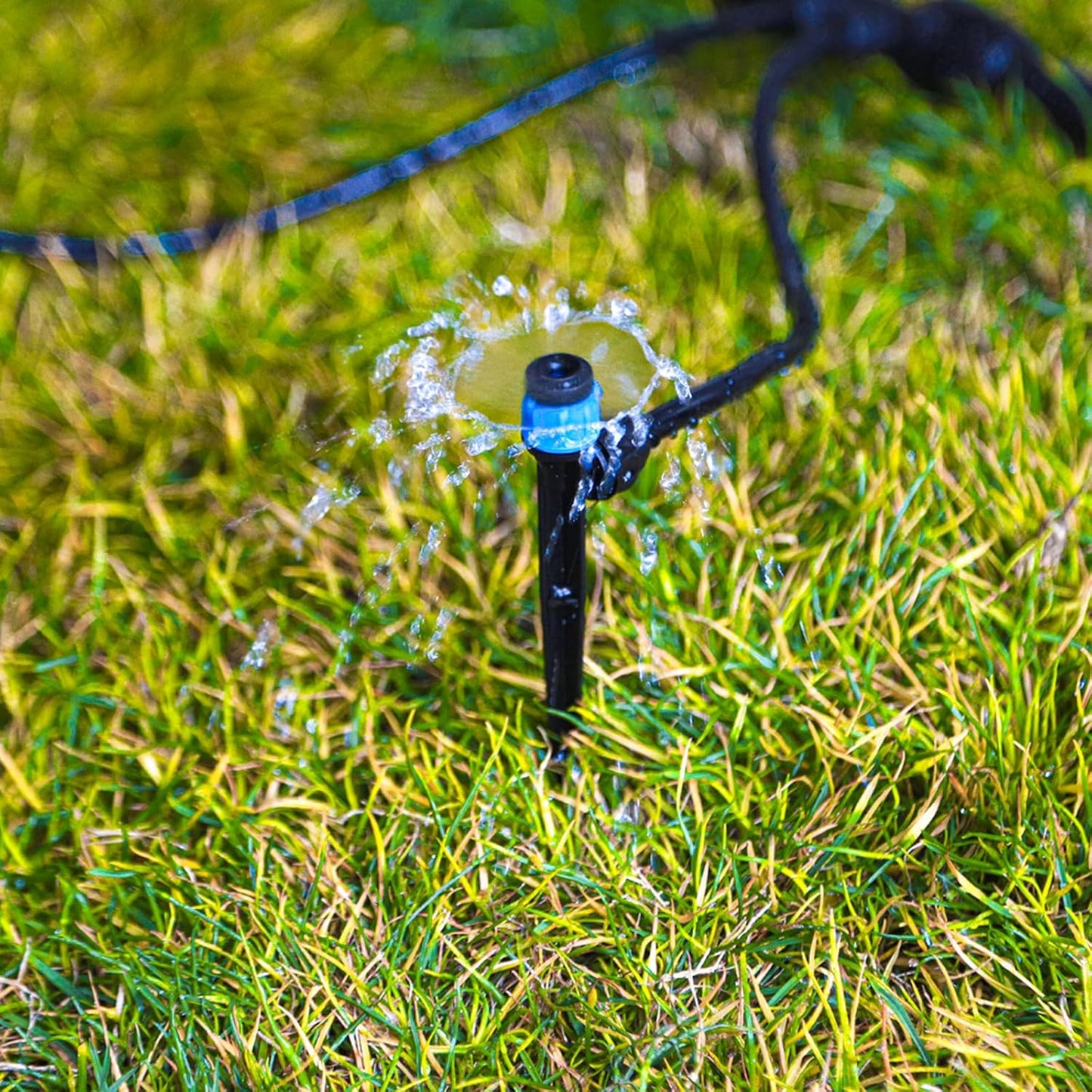 50 Pieces Drip Irrigation Emitters, Adjustable 360 Degree Drip Vortex Emitters on 5" with Stake for 1/4" Drip Irrigation Tubing Irrigation Fan Shape Drippers for Garden Watering System