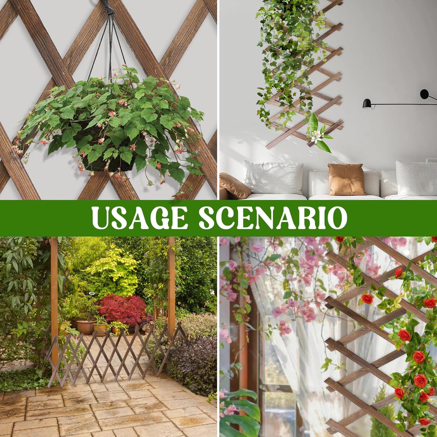 Wood Lattice Fence Panels for Outside 13.4"x78.8" Expandable Natural Wooden Wall Trellis Board Decorative Lattice Trellis Frame for Climbing Plants Vine Ivy Rose Outdoor Balcony Garden 2 Pcs