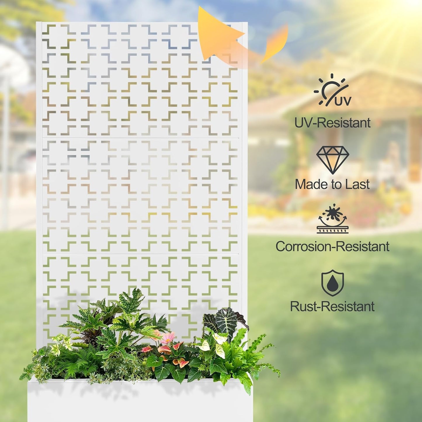 Raised Garden Bed with Trellis and Wheels,73"x35"x16" Metal Raised Garden Bed,White Squared Metal Planter with Climbing Trellis for Vines & Vegetables