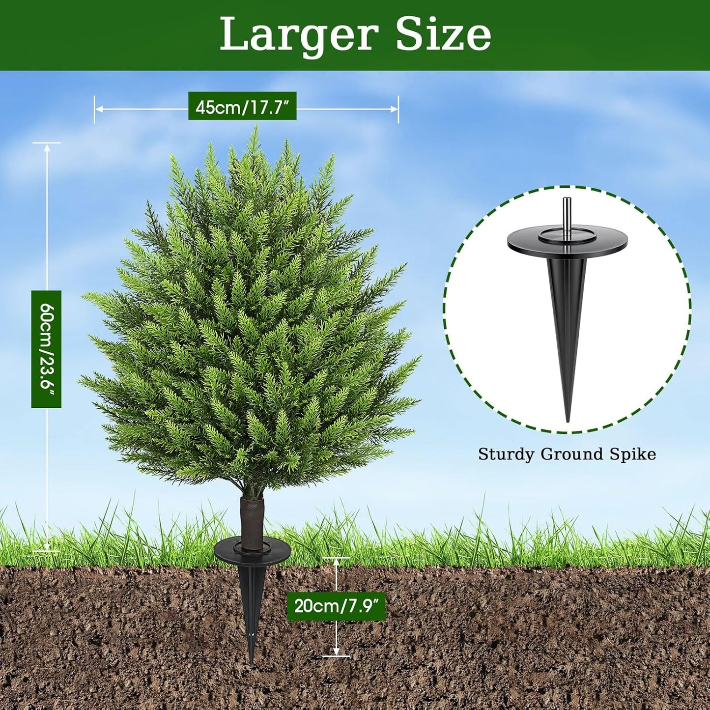 31" Artificial Cedar Topiary Ball Trees with Ground Spike,2 Pack Fake Pine Shrubs Bushes, UV Resistant Faux Evergreen Cypress Tree Plants for Indoor Outdoor Planters Front Porch Garden Decor