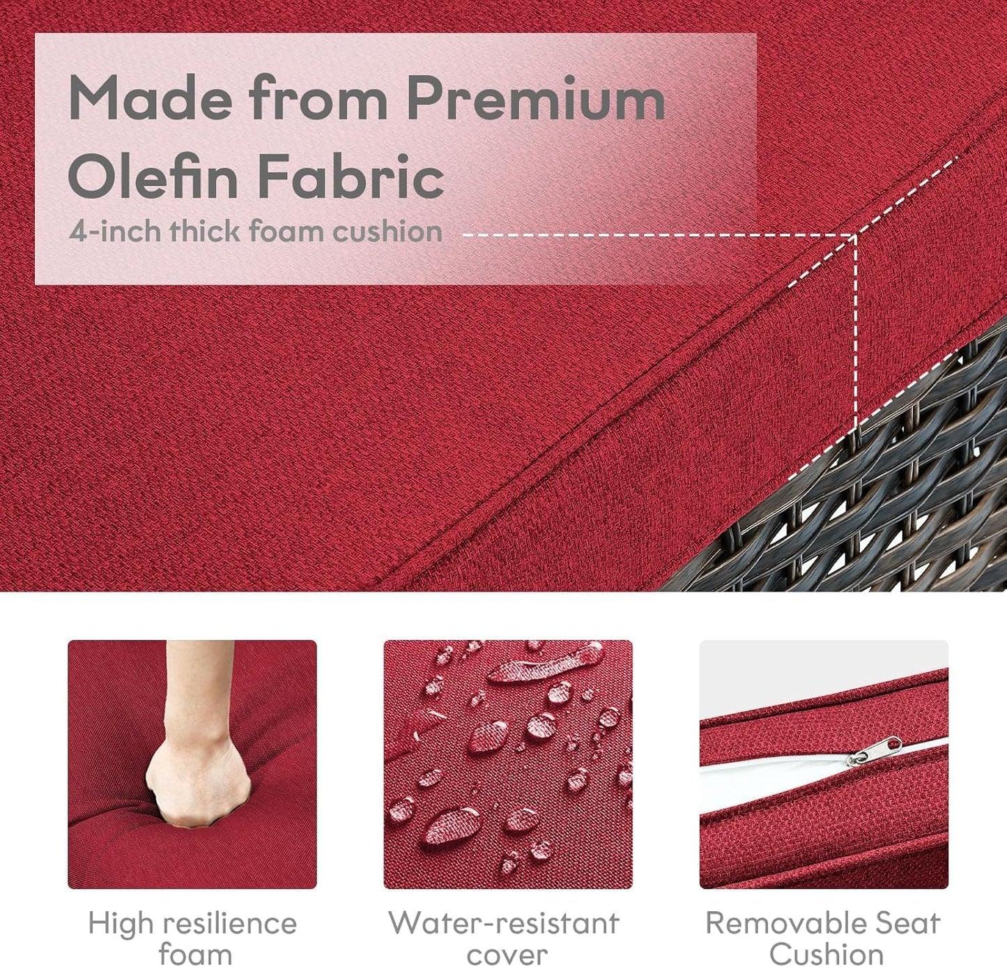 5 Pieces Patio Wicker Furniture Set - 4 Outdoor Swivel Rocker Glider Chairs with 50000BTU Propane Fire Pit Table, Warm Patio Conversation Set Red Cushion Perfect for Casual Gathering