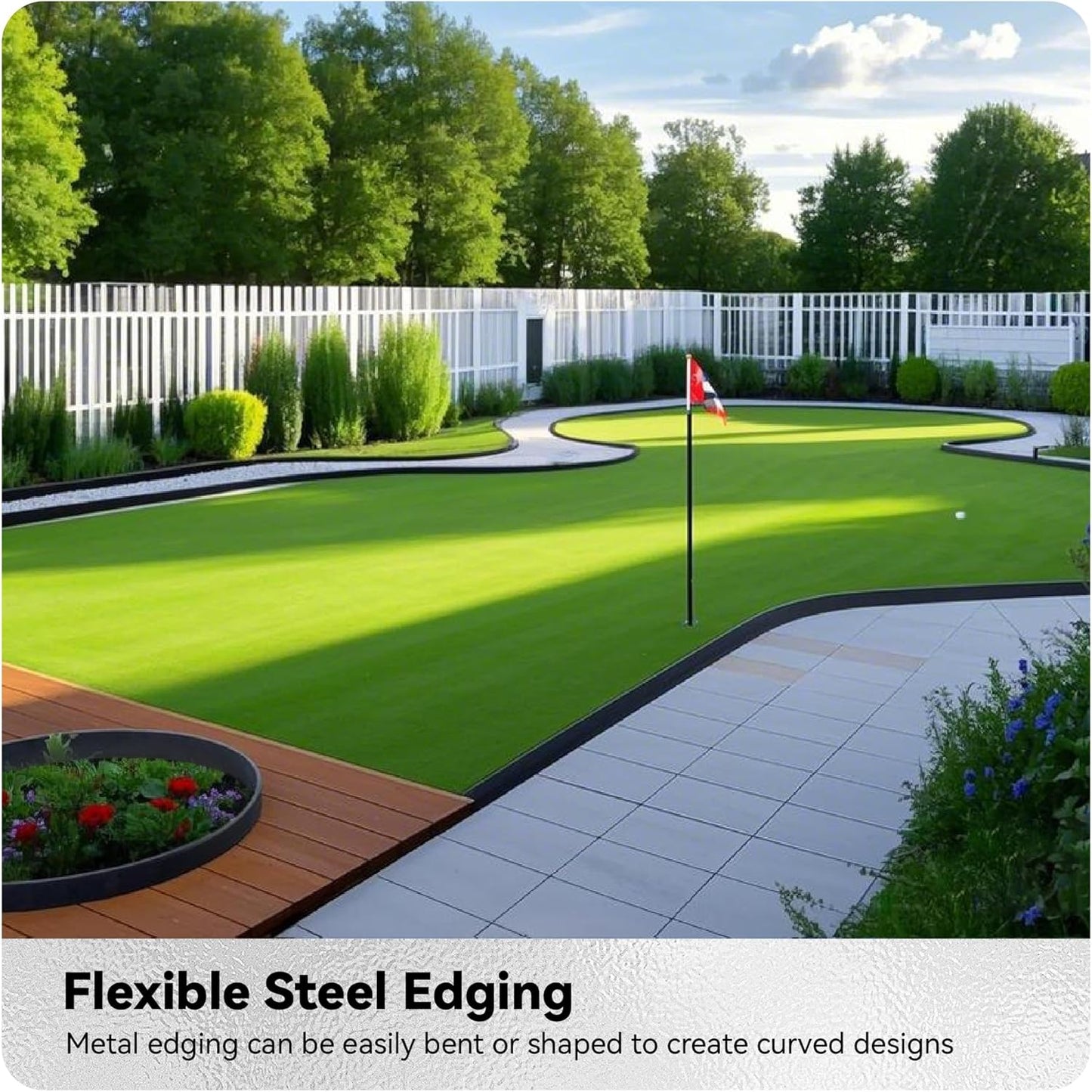Worth Galvanized Steel Landscape Edging 4.5" x25' Metal Garden Edging Roll Flexible Bender Border with 8Pcs Stakes for Lawn, Flower Bed Edges, Black