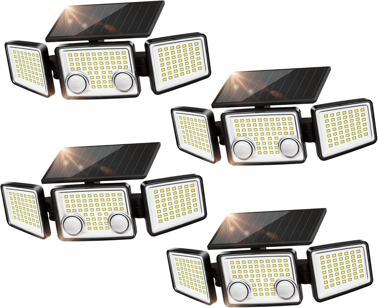 UME Solar Outdoor Lights 3000 Lumen 7000K, 152 LED Super Bright Motion Sensor Outdoor Lights with 2 Sensors, IP65 Waterproof 270 Wide Angle Solar Flood Lights with 3 Modes for Garden - 4 Pack