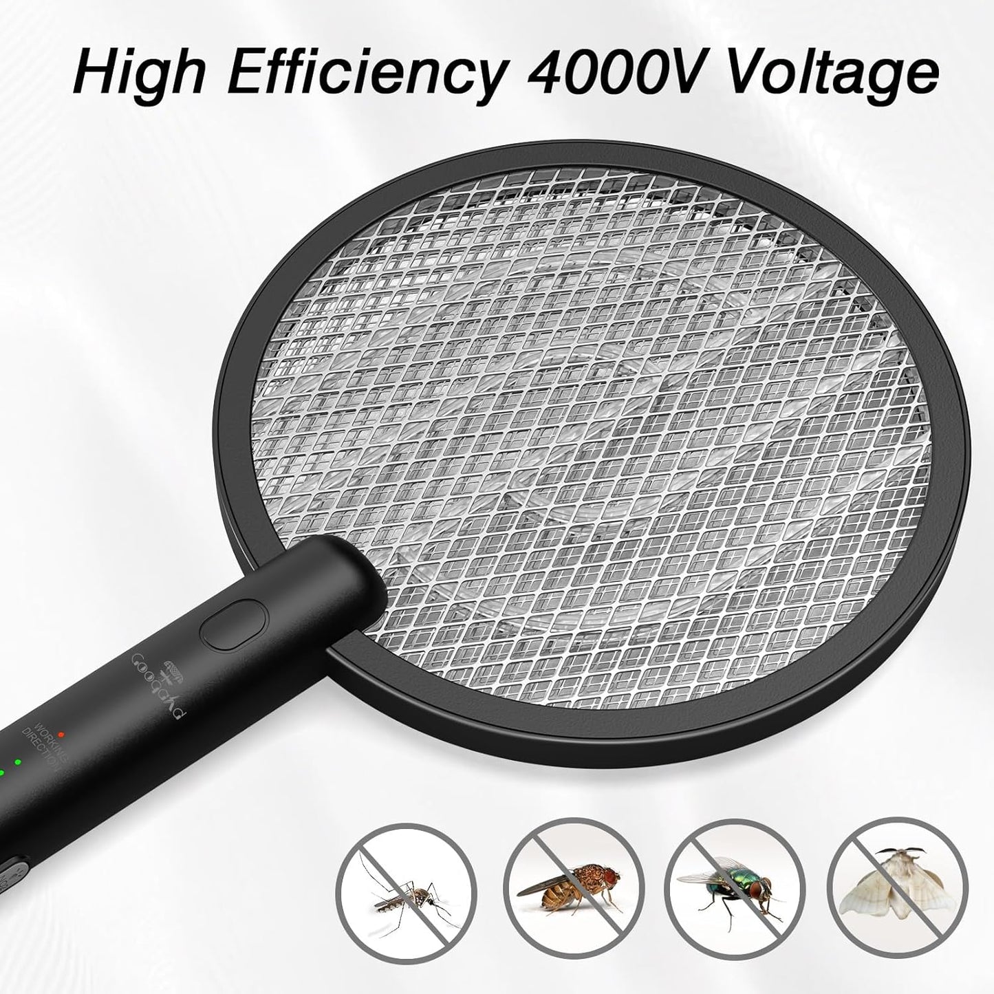 Bug Zapper Racket, 2 in 1 Fly Swatter USB Rechargeable, 4000V Electric Fly Zapper with 3 Layer Safety Mesh，Electric Racket for Kitchen, Home, Garden and Outdoors(2 Pack