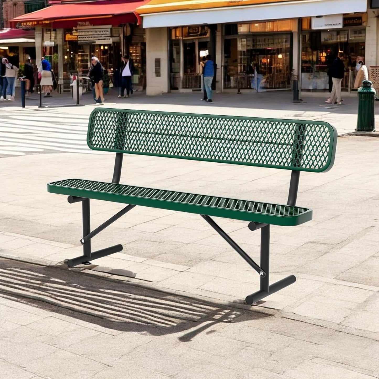 Heavy Duty Park Bench with Back Portable Frame, Outdoor Steel Bench with Backrest, Outdoor Park Bench Expanded Metal Mesh Bench for Lawn, Park, Deck, Garden, Patio, Porch, Black (Green, 6FT)
