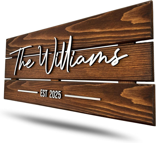 Wooden Name Sign Personalized and Custom, Solid Rustic Wood, Wedding Gifts for Couples, Home, Office, Family Last Name Established Signs, Est. Date Sign 23x10"