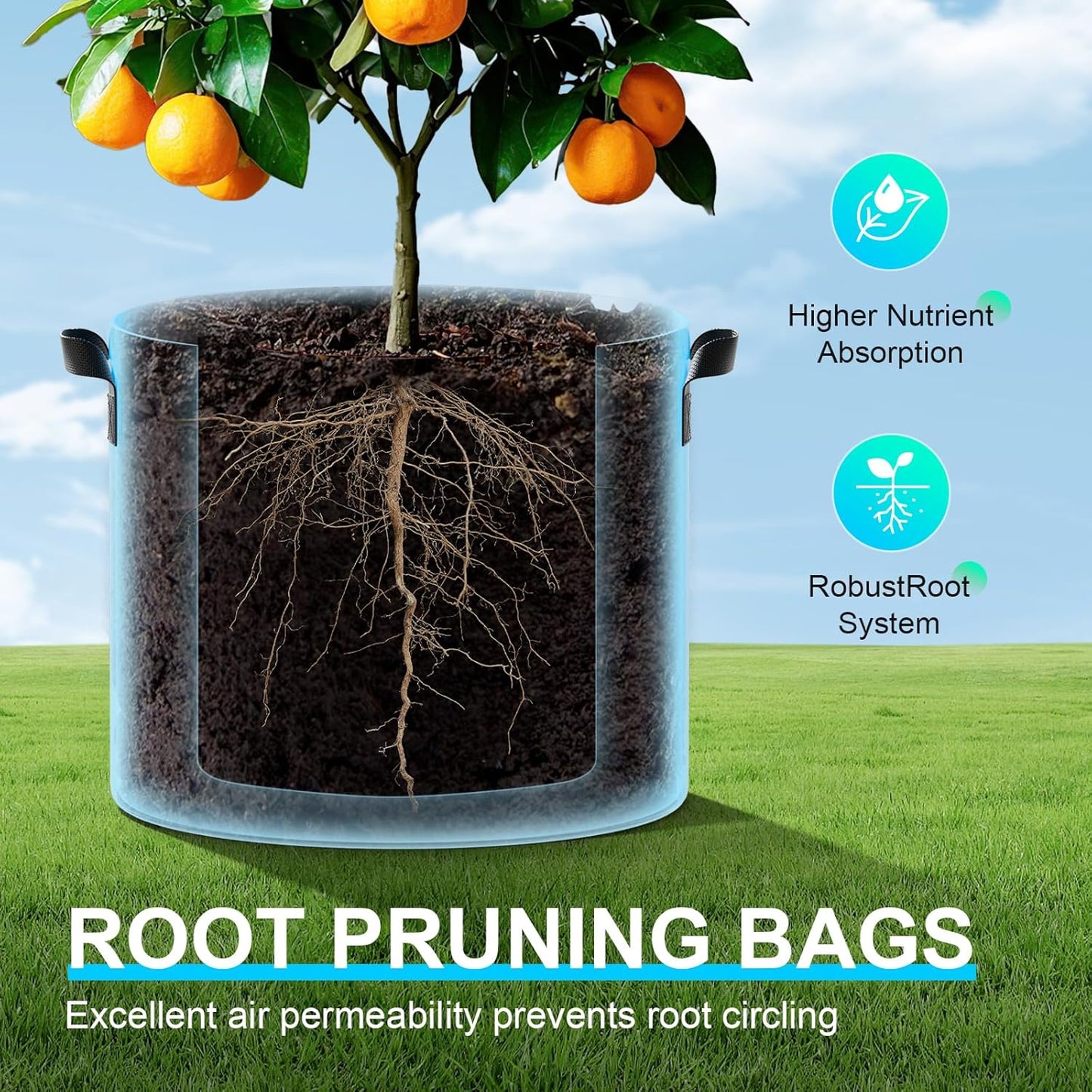 Land Guard 4-Pack Fabric Grow Bags 5 Gallon, Thickened Nonwoven Garden Pots, Growing Bags with Handles, Black