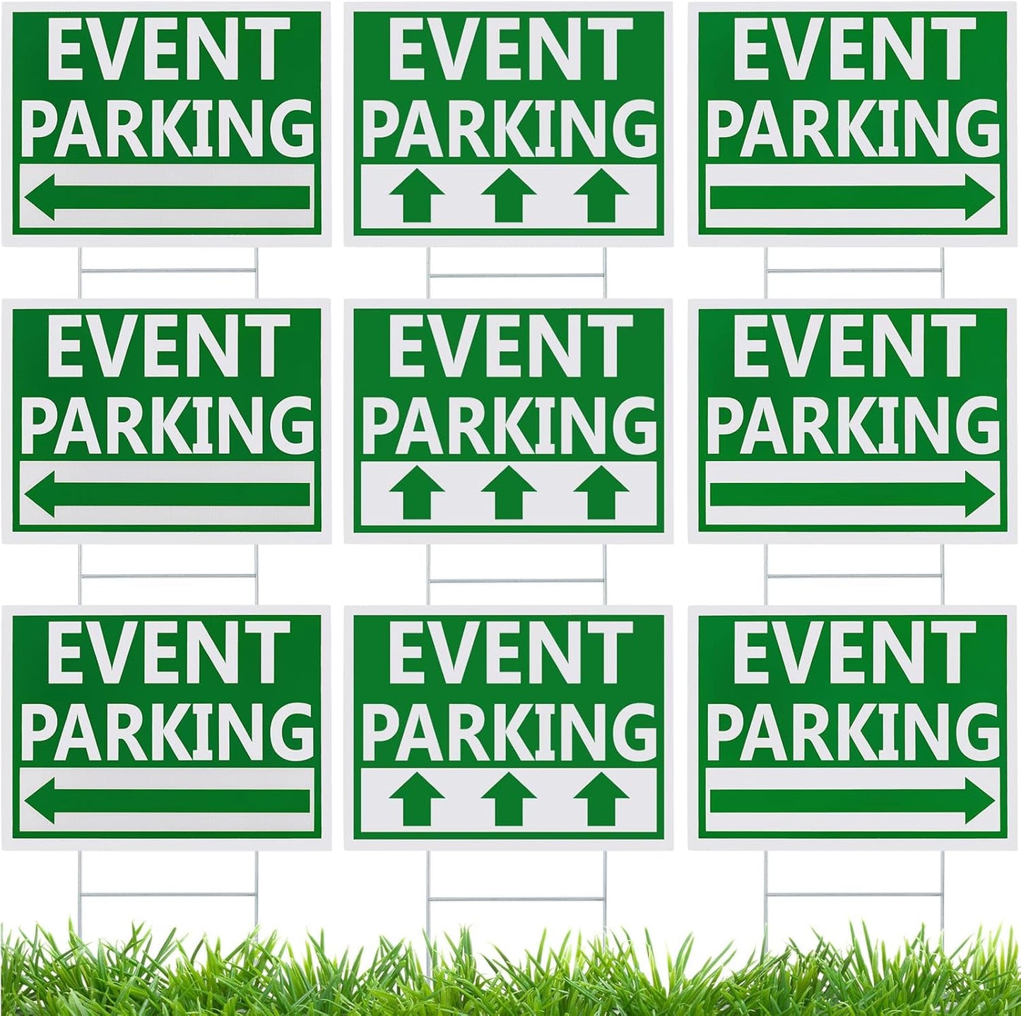 Juexica 9 Pieces 16 x 12 Inches Outdoor Event Parking Signs with Arrow Corrugated Plastic Yard Double Sided Event Signs Outdoor Directional Guest Parking(Green)