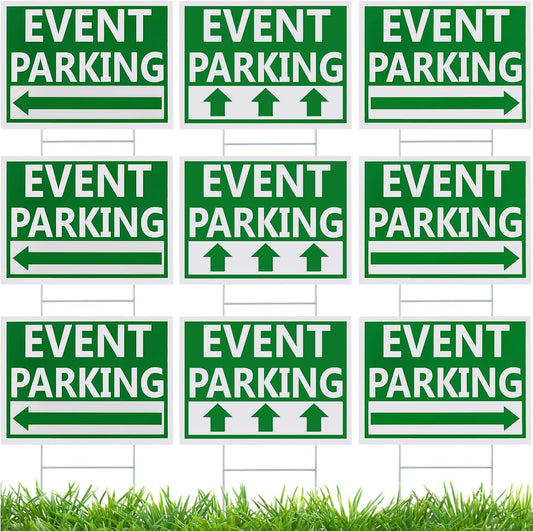 Juexica 9 Pieces 16 x 12 Inches Outdoor Event Parking Signs with Arrow Corrugated Plastic Yard Double Sided Event Signs Outdoor Directional Guest Parking(Green)