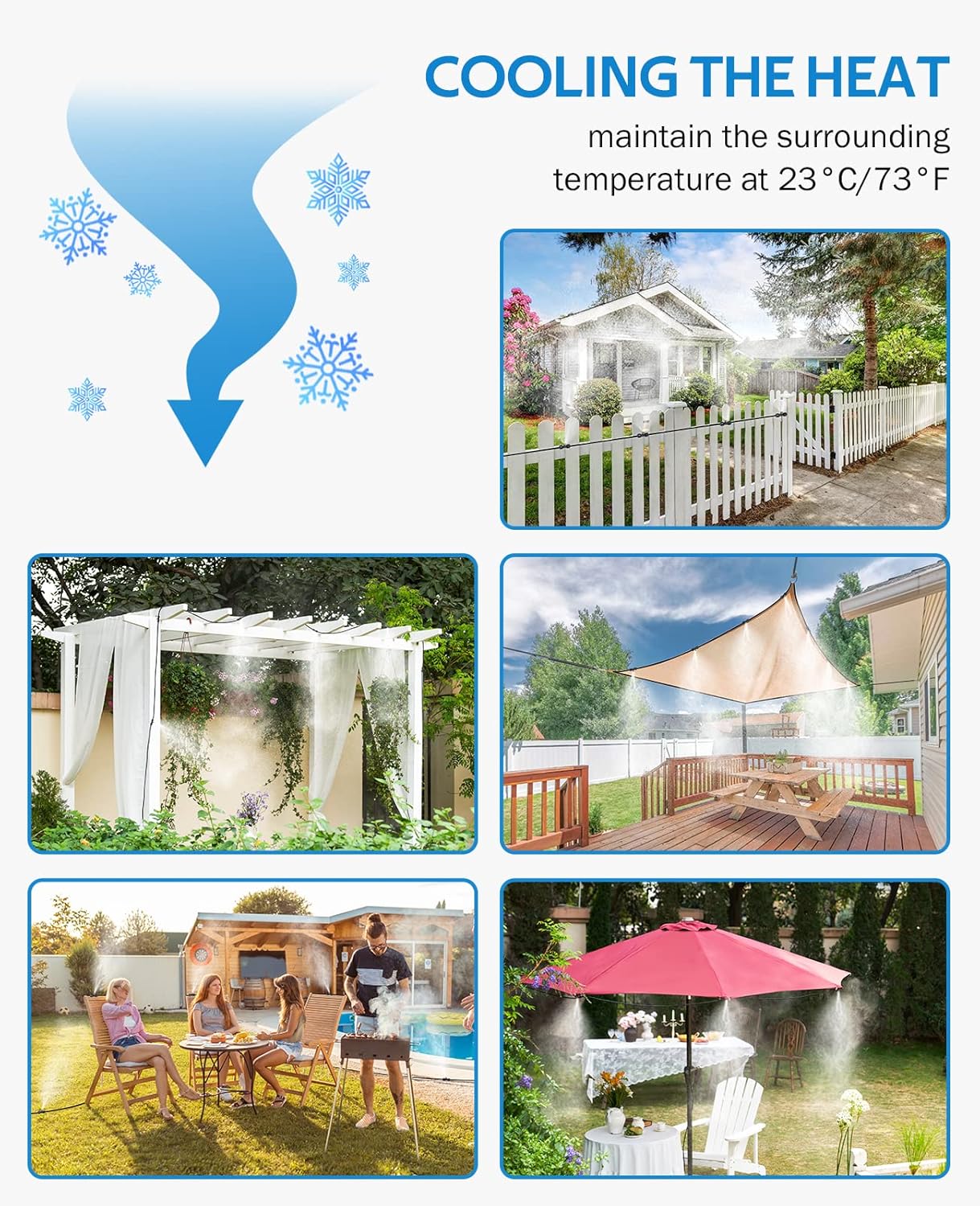 homenote Misting Cooling System 59FT (18M) Misting Line + 20 Brass Mist Nozzles + Brass Adapter(3/4") Outdoor Mister for Patio Backyard Garden Greenhouse Watering