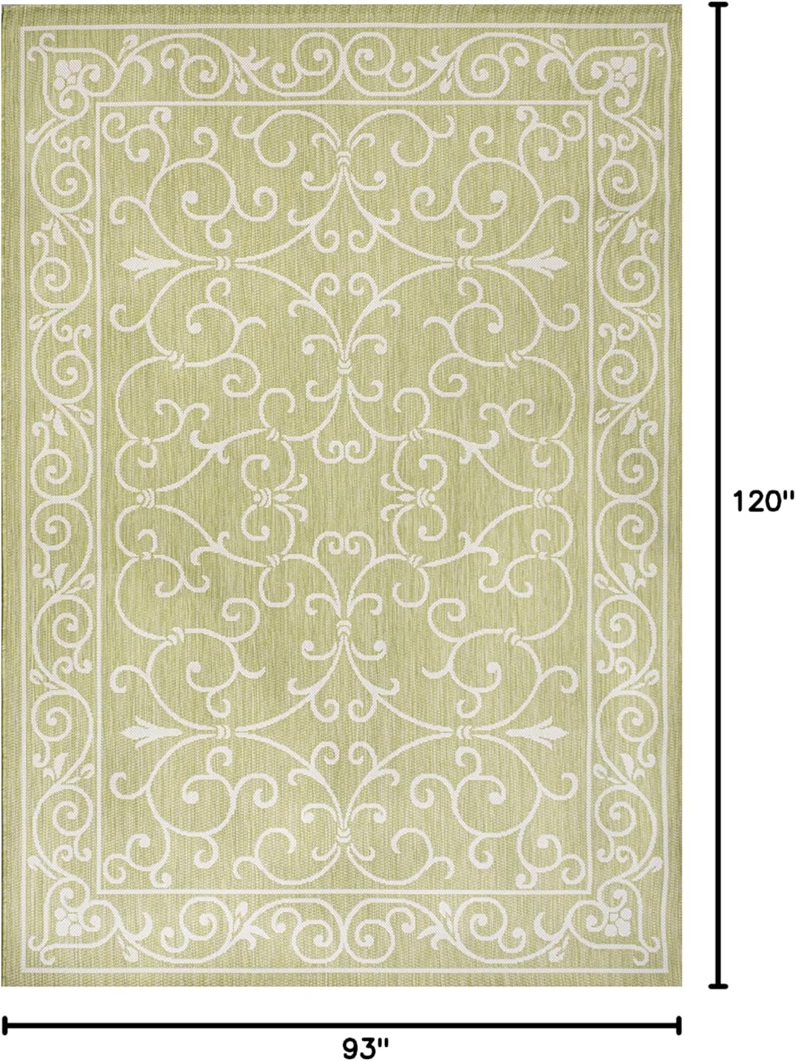 JONATHAN Y SMB106H-8 Charleston Vintage Filigree Textured Weave Indoor Outdoor Area Rug, Coastal,Traditional,Transitional Easy Clean,Bedroom,Kitchen,Backyard,Patio, Non-Shed, Green/Cream, 8 X 10