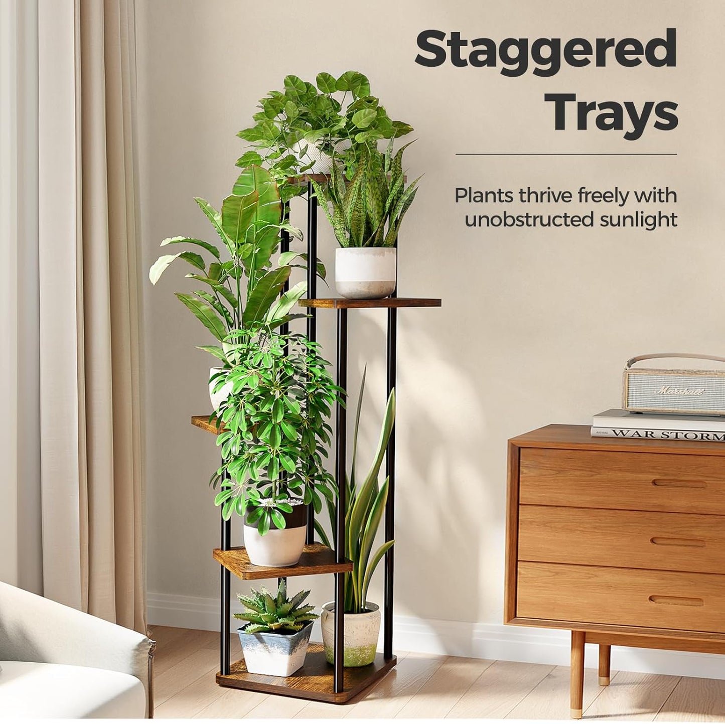 Bamworld Plant Stand Indoor Tall Plant Shelf for Multiple Plants Corner Plant Table Tiered Flower Stand for Living Room Bedroom Balcony Brown