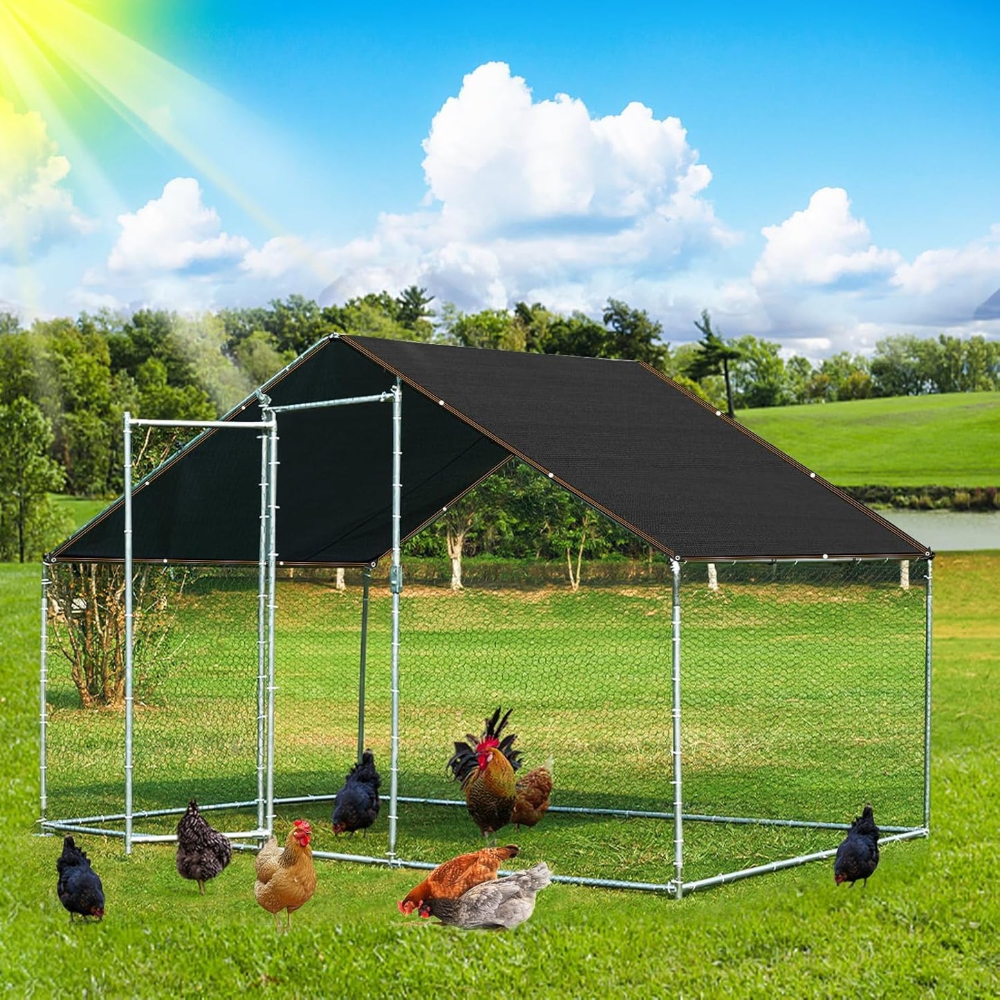 QLOFEI 60-70% Shade Cloth with Grommets, Sunblock Shade Sail Mesh Tarp for Plant Greenhouse, Easy to Hang Shade Cloth for Patio Kennel Chicken Coop Lawn Garden Shade Neting Cover, 10x18 FT