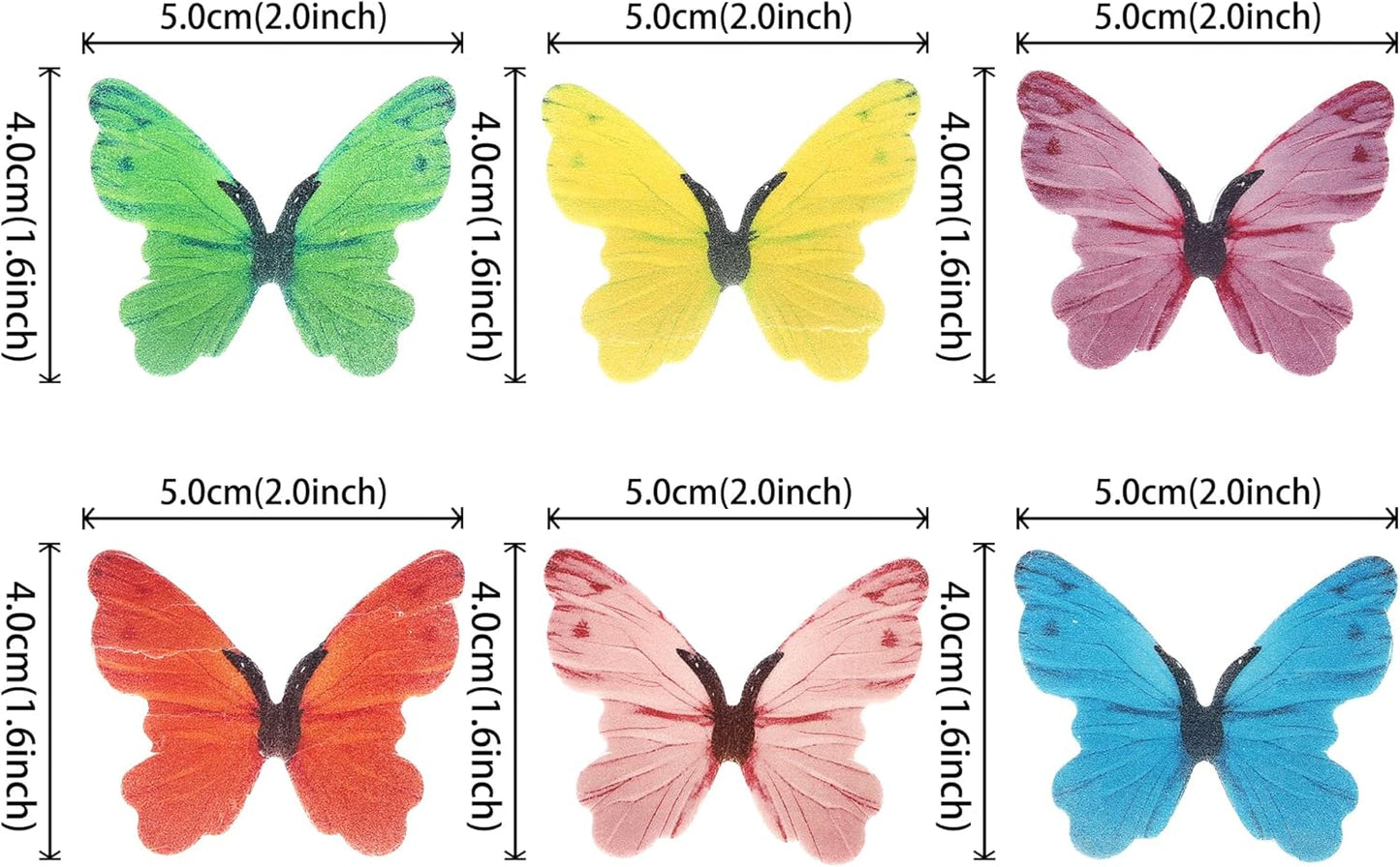 48 PCS Edible Butterfly Cupcake Toppers Wafer Paper Colorful Butterflies Cupcake Picks Edible Butterfly Birthday Decorations for Butterflies Theme Birthday Wedding Party Cake Decorations Supplies