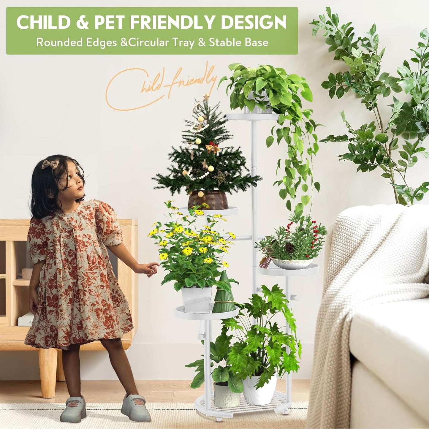 TOSKING 5 Tier Metal Plant Stand Indoor, Plant Shelf, Corner Shelf Flower Pot Stand for Outdoor Plant Stand for Living Room Balcony Garden Patio Bedroom (White, 38in)