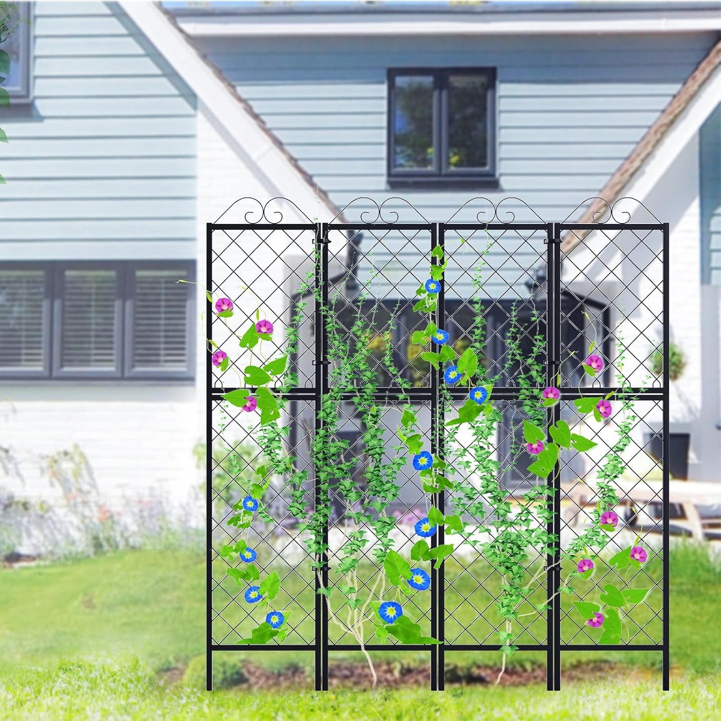 Zhongma 2 Pack Metal Garden Trellises for Climbing Plants, 77.2 Inch Tall Metal Fence Plant Support Trellis for Flower and Vagetable