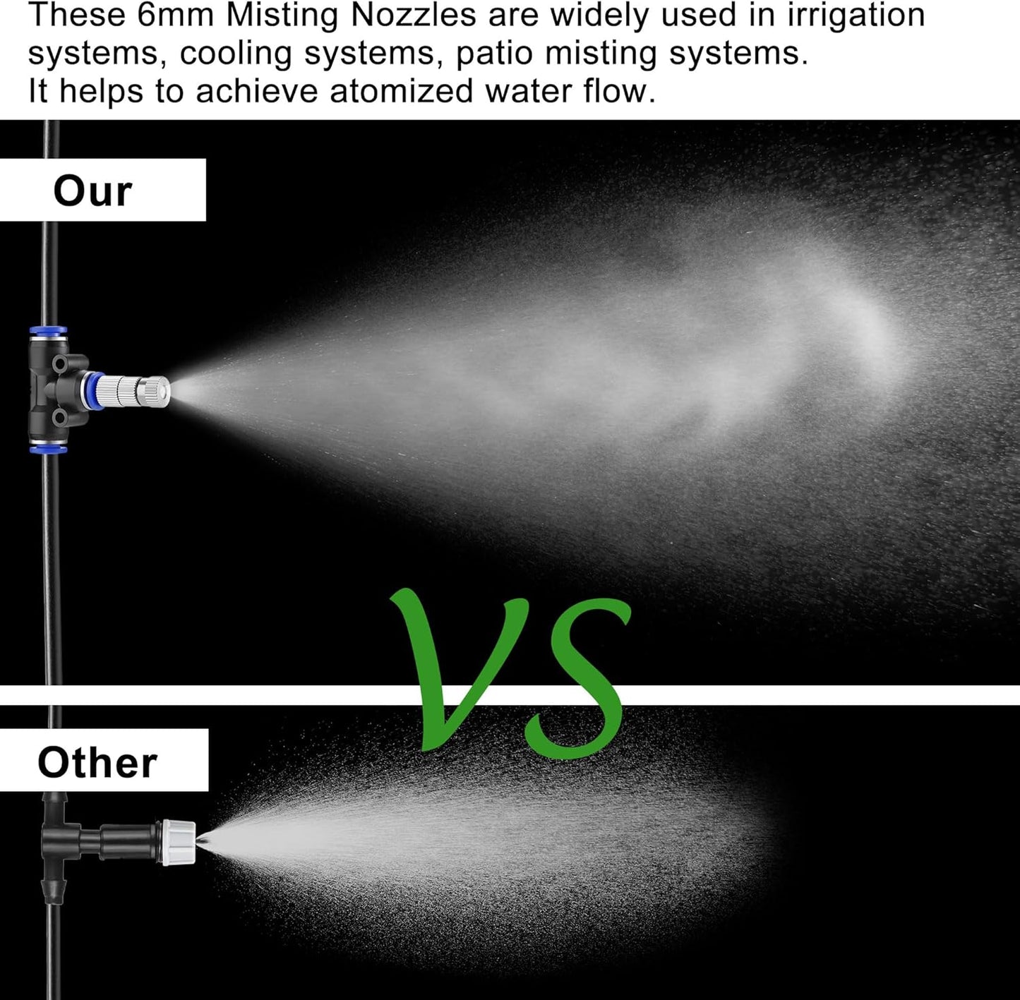 Mornajina 20 Pcs Brass Misting Nozzles Mister Replacement Nozzles with Filter Mesh & 1/4" Water Misting Nozzle Tees Kit, 0.012"/0.3mm Orifice Misting System Heads Sprayer for Outdoor Cooling System,
