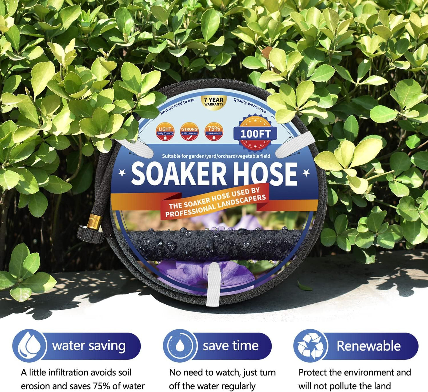 Soaker Hose 100 FT for Garden Beds, 1/2’’ Rubber Garden Soaker Hoses 100 FT with Connectors, Drip Irrigation Watering Hose for Vegetable, Tree, Lawn Yar (100 FEET)