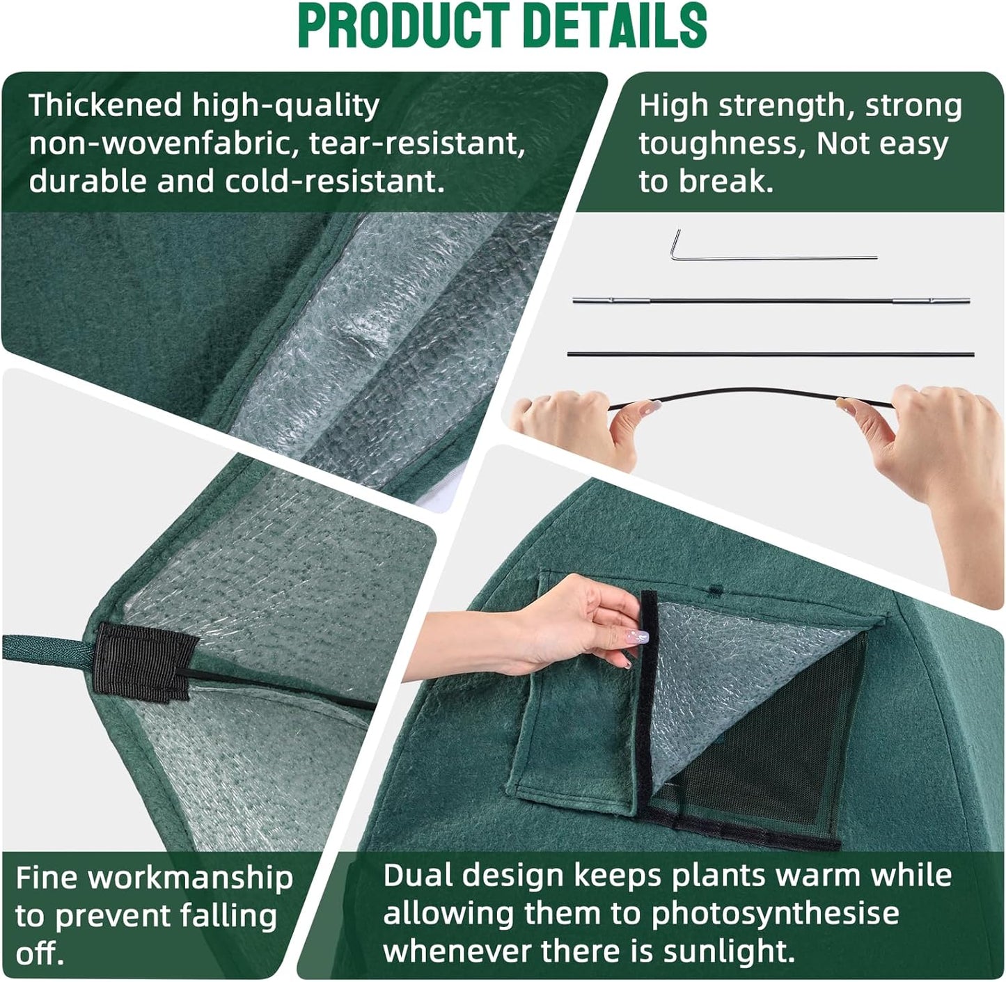 2 Packs Plant Cover Freeze Protection Blanket, 36''x36''x38'' Outdoor Garden Fabric Cover with Poles and Stakes for Winter Frost, Shade Cloth Plant Guard for Shrubs, Small Trees, Green