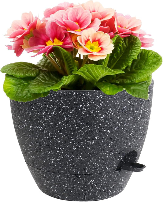 12 inch Large Self Watering Pots for Indoor Outdoor Plants, Flower Plant Pots with Mesh Drainage Holes for Garden House Plants, Plastic Planters with Reservoir for Home Decor, Speckled Black