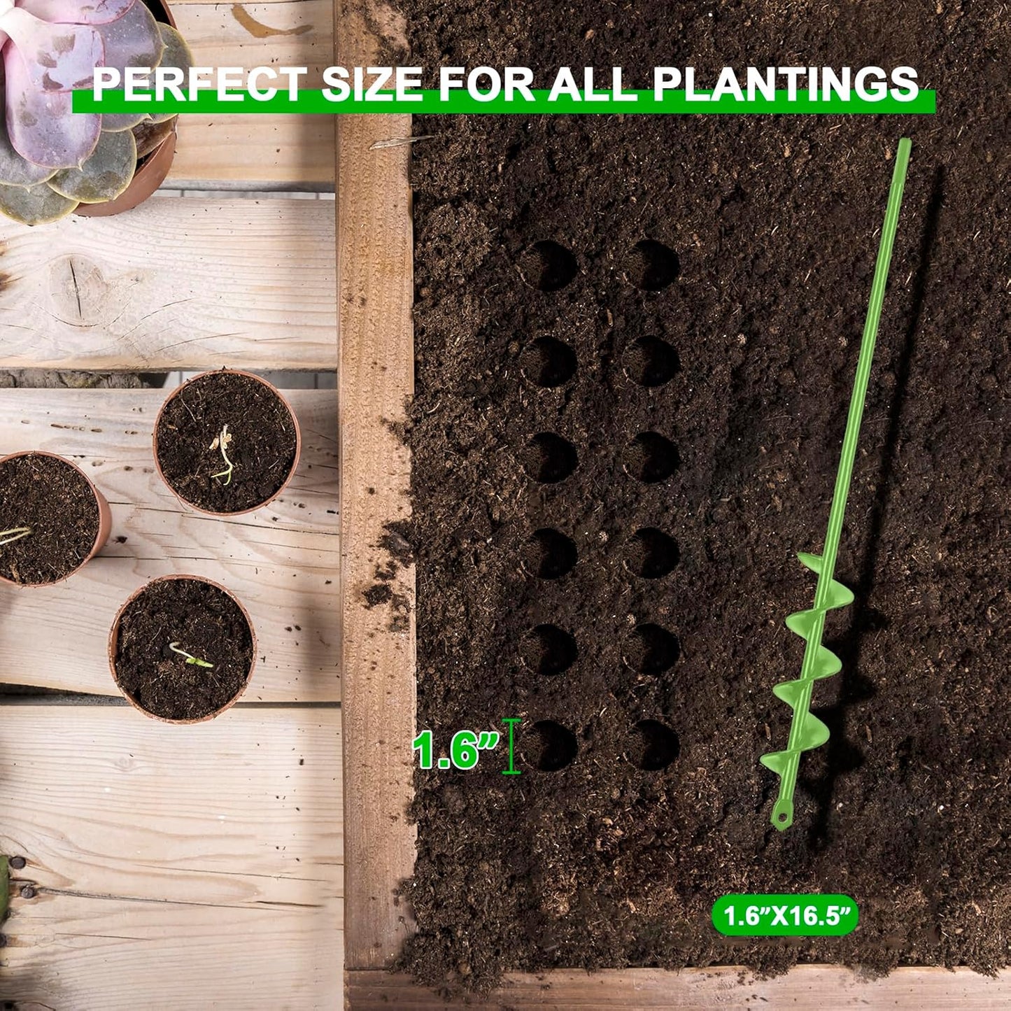 SYITCUN Auger Drill Bit for Planting - 1.6" X 16.5" Heavy-Duty Garden Spiral Drill Bit - Bulb Planter Tool & Post Hole Digger - 3/8" Hex Drive Drill