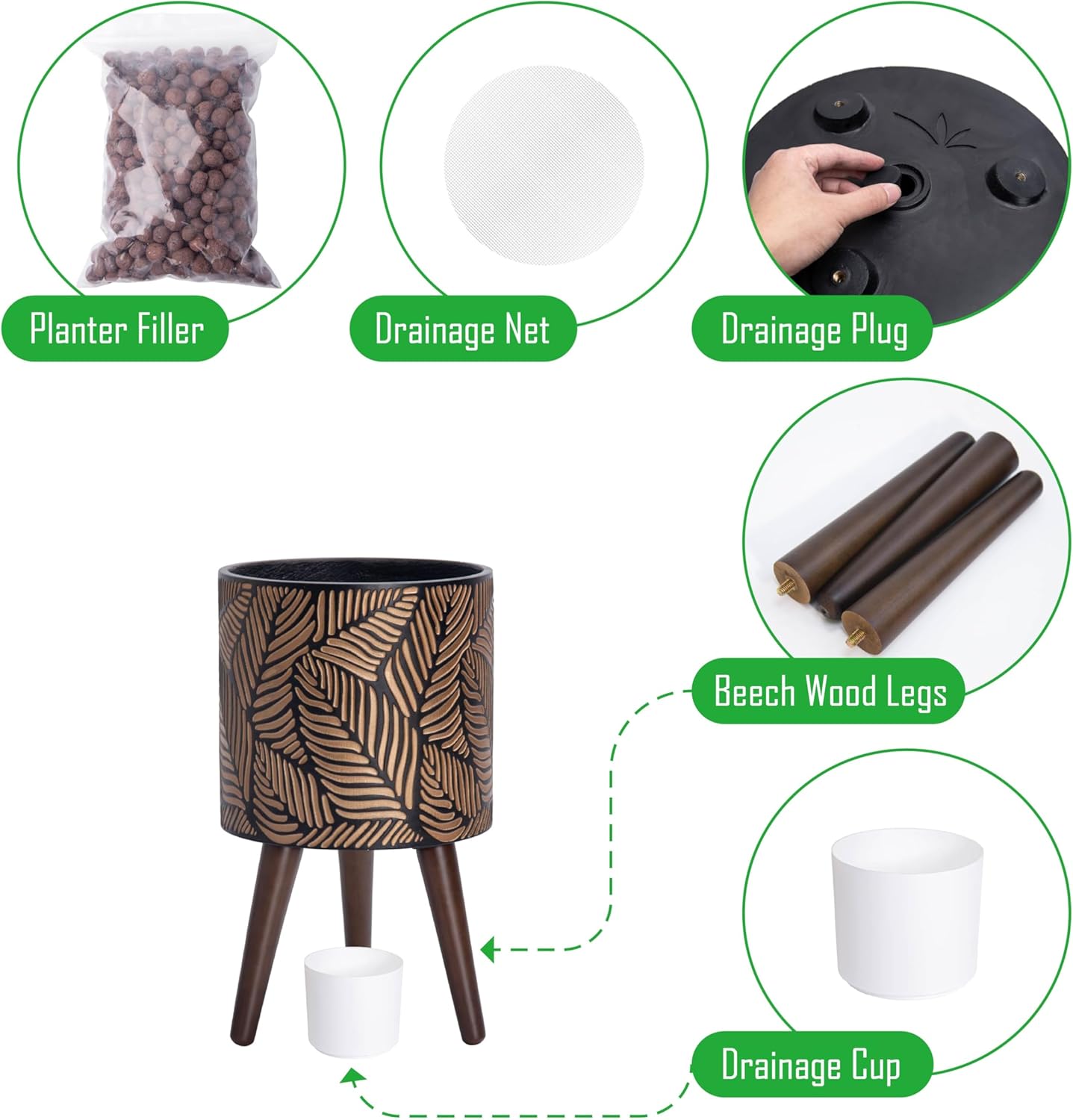 D'vine Dev 10 Inch Planter Pot with Stand, Mid-Century Tall Plant Pot with Legs for Indoor Plants, Medium, Bronze/Grey, 88-L-B-6