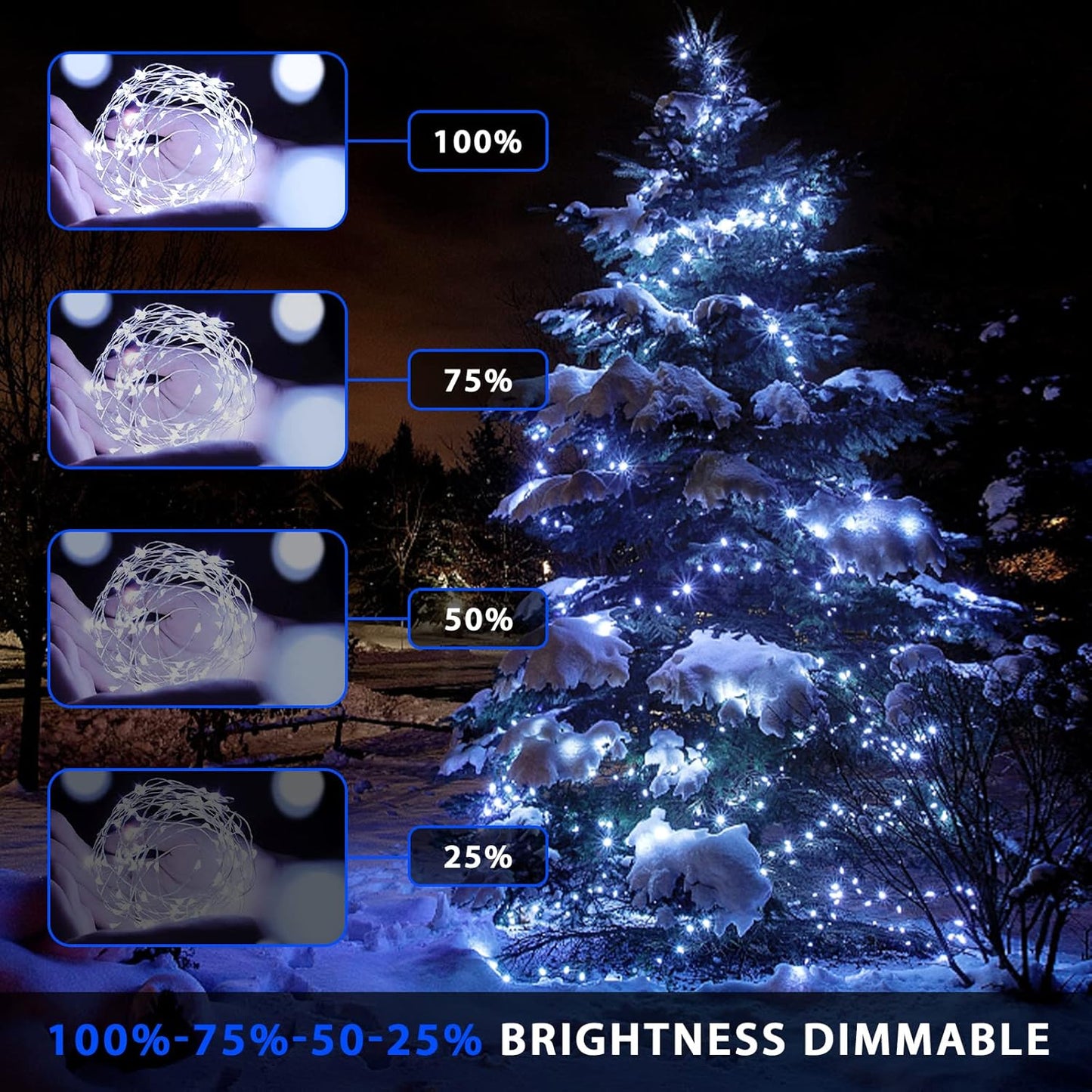 JMEXSUSS 2 Pack Solar Christmas Lights Outdoor Waterproof, 100 LED 33ft White and Multicolor Color Changing Solar Fairy Lights, Copper Wire Solar String Lights for Outside Yard Christmas Decorations